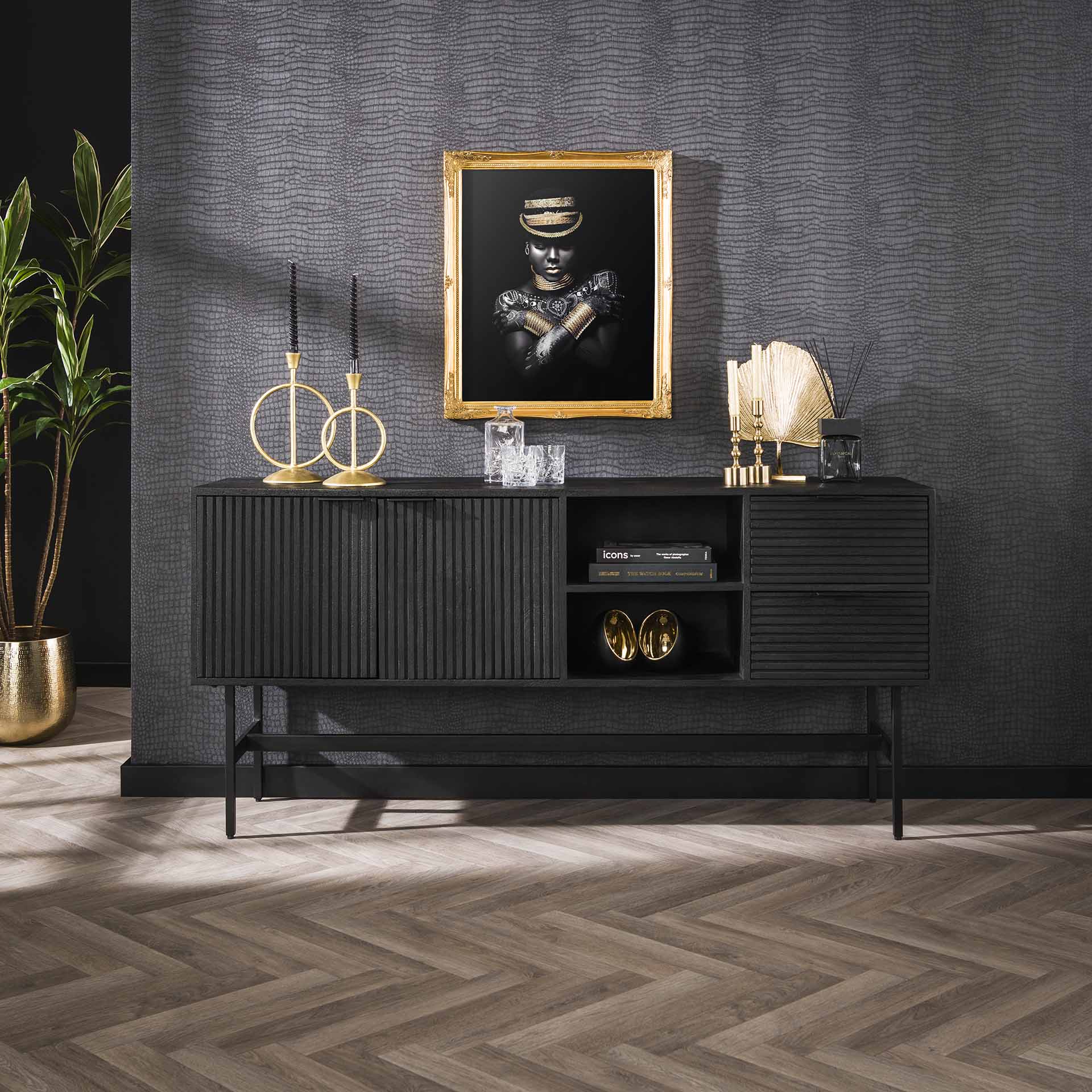 Dressoir Mangohout Zwart