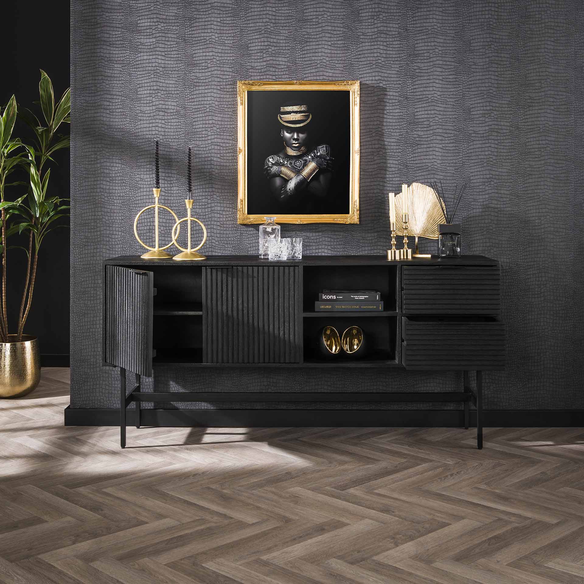 Dressoir Mangohout Zwart