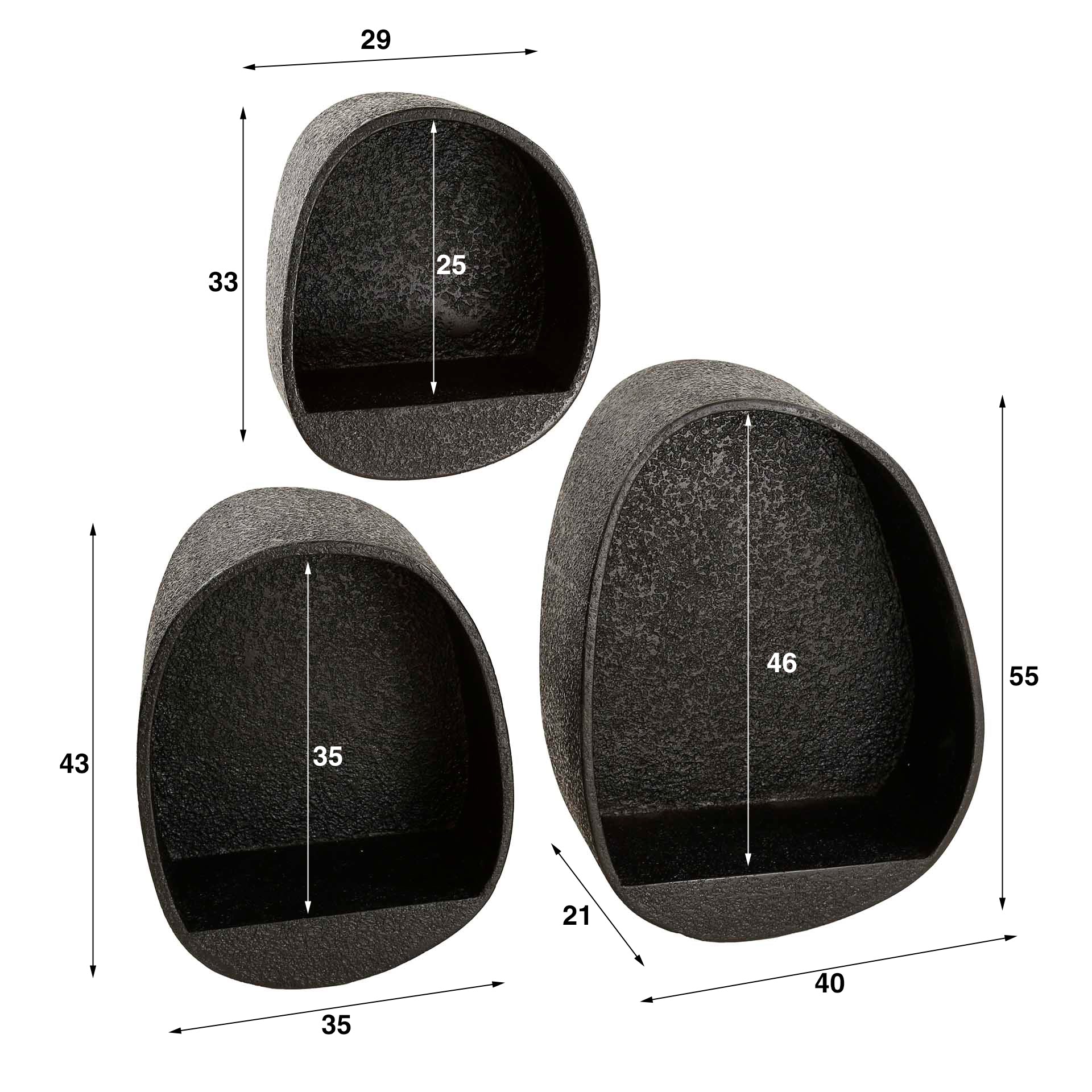 Set van 3 Metallic Druppelvormige Wandschappen
