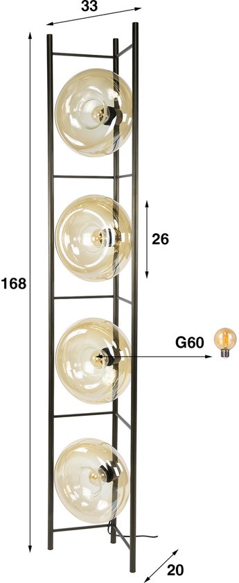 Vloerlamp Soll 4 lichts / Amber glas