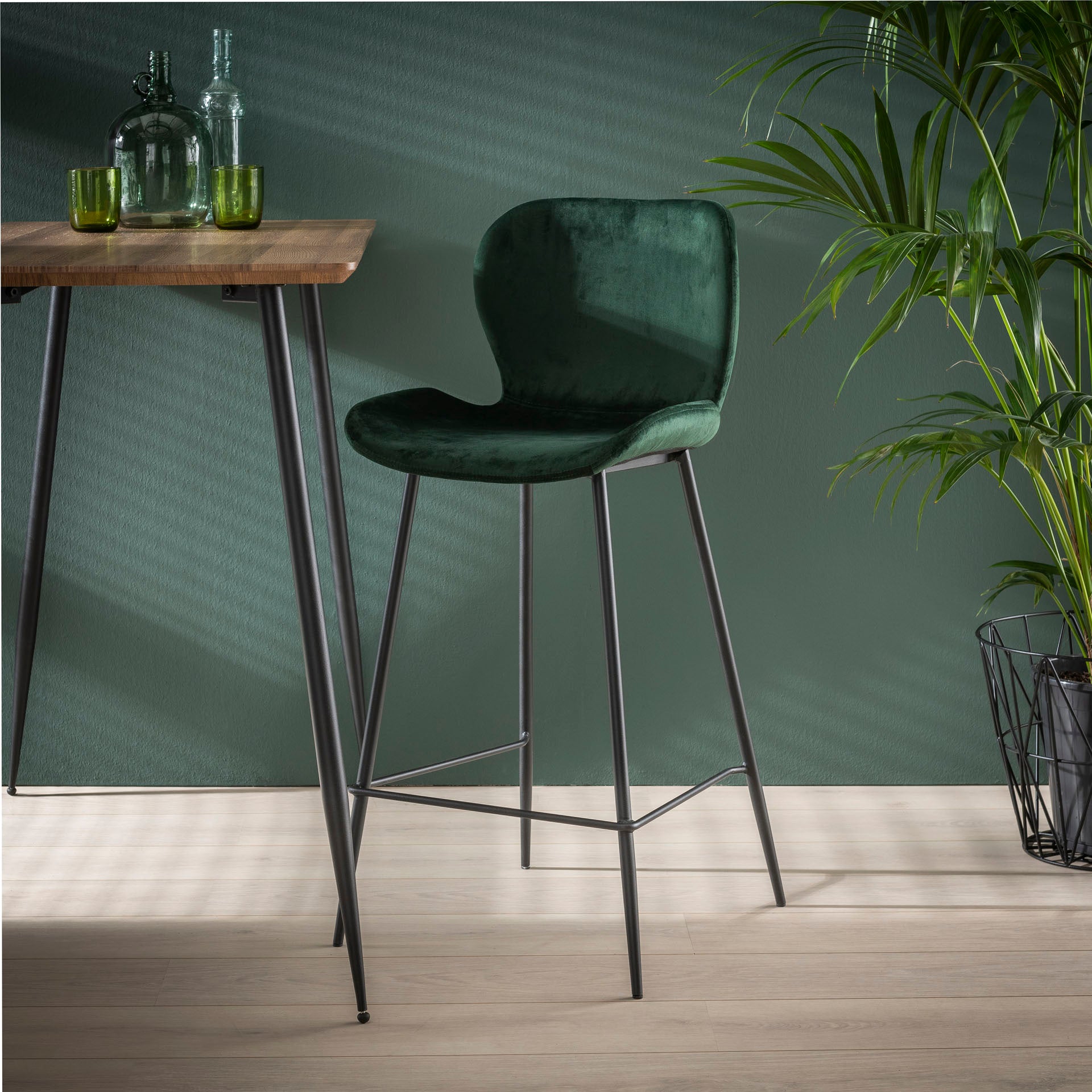 Barstoel Velours Groen - Set van 4