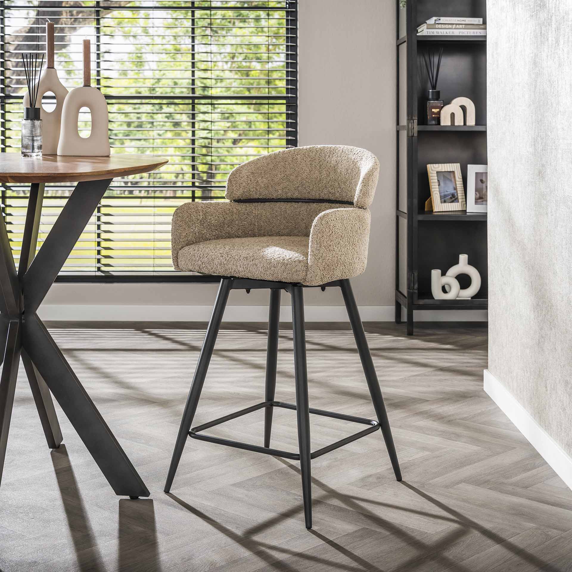 Barstoel Set van 2 - Zandkleurig Bouclé