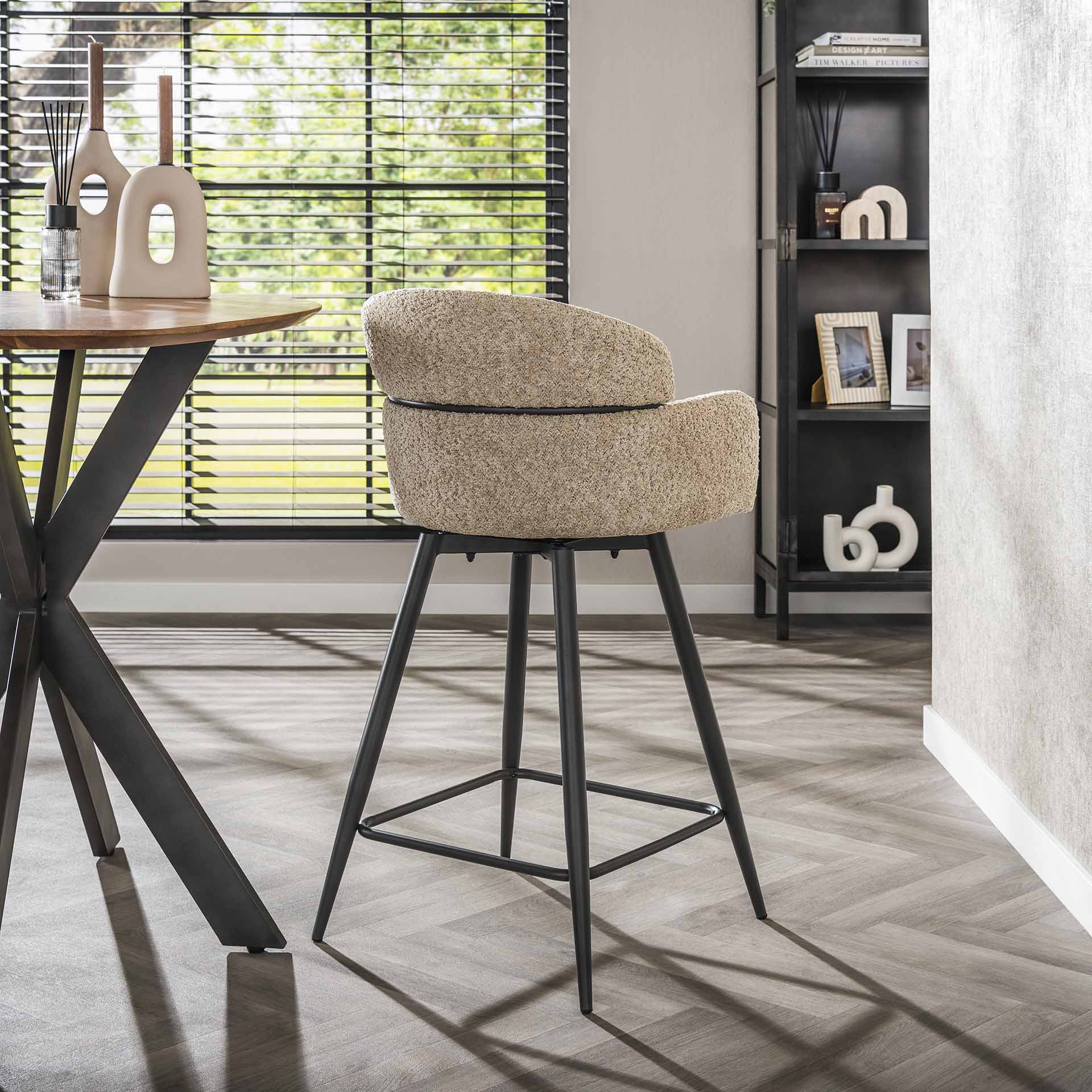 Barstoel Set van 2 - Zandkleurig Bouclé