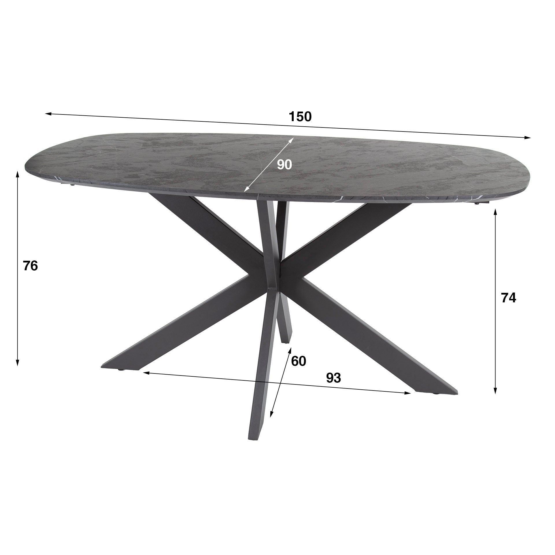 Eettafel Romano ovaal 150 cm