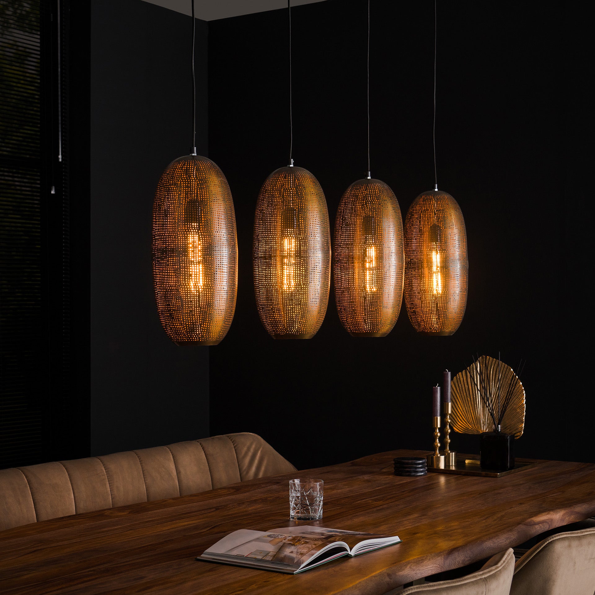 Hanglamp 4L Brons Antiek
