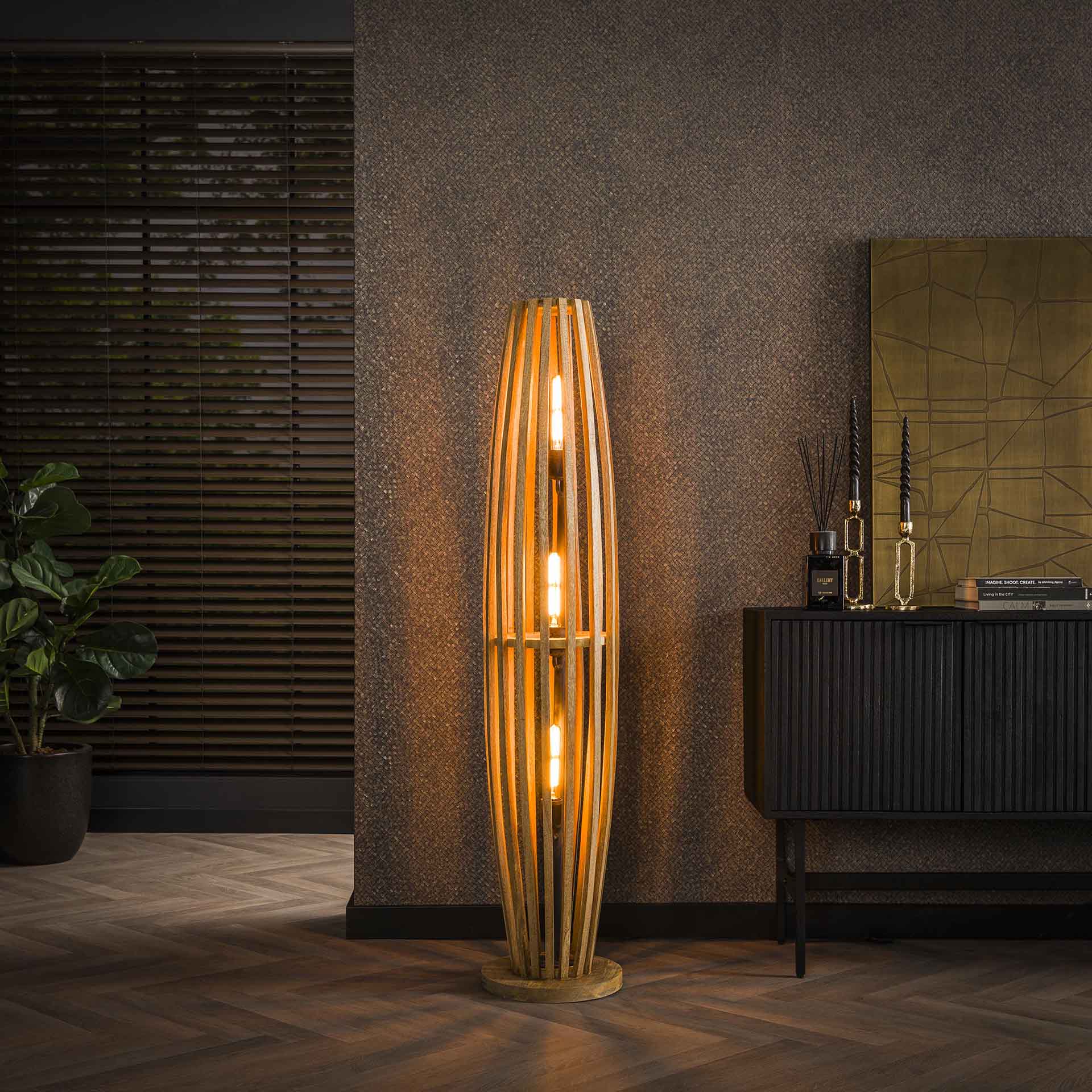 Vloerlamp Mangohout Lamellen