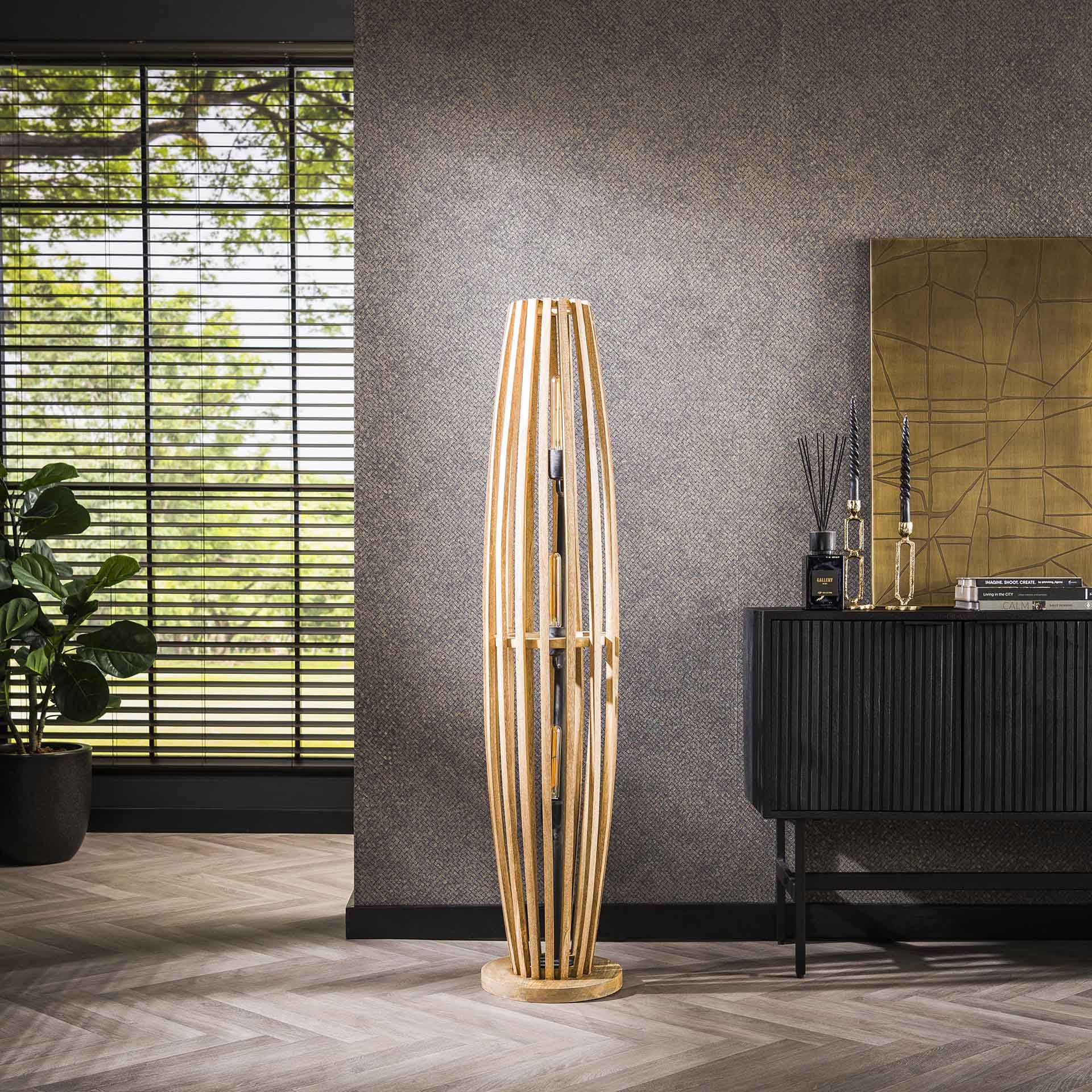 Vloerlamp Mangohout Lamellen