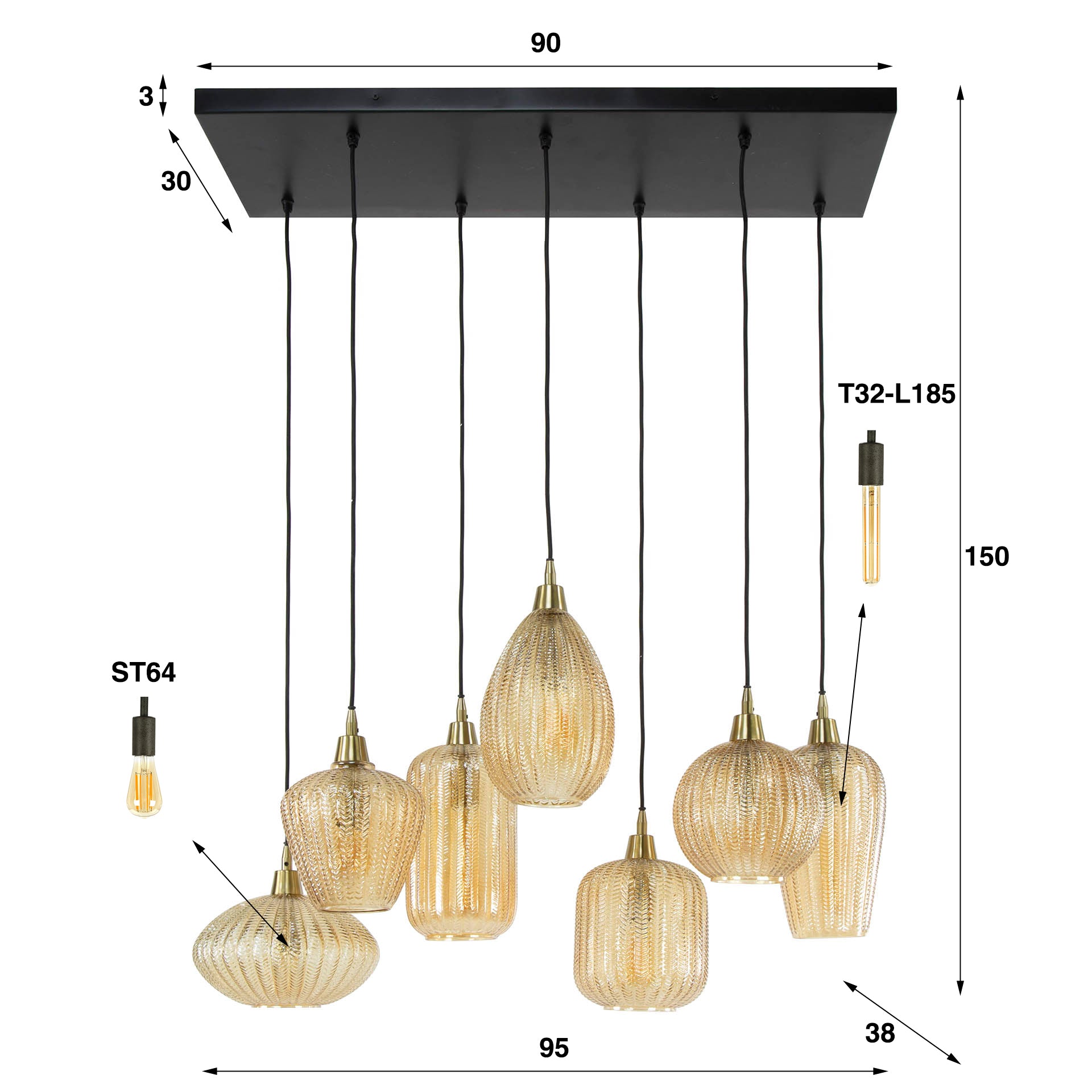 Hanglamp 7L met verstelbare kapjes