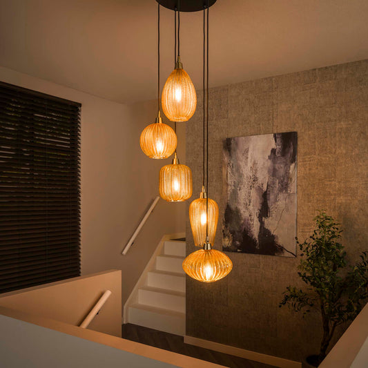 Hanglamp V-patroon Amber - 5 lichts