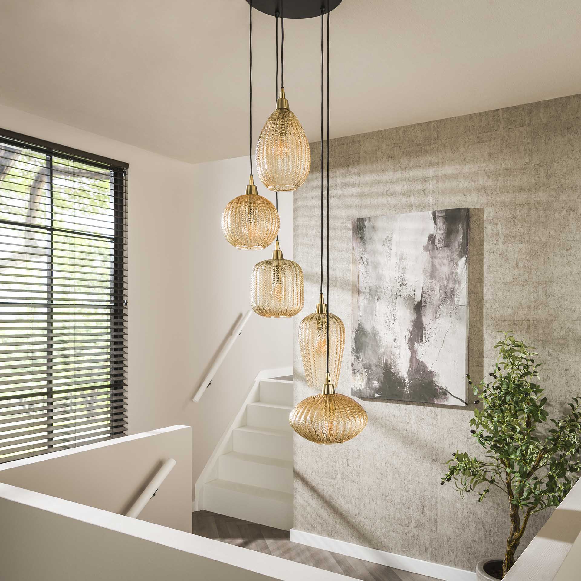 Hanglamp V-patroon Amber - 5 lichts