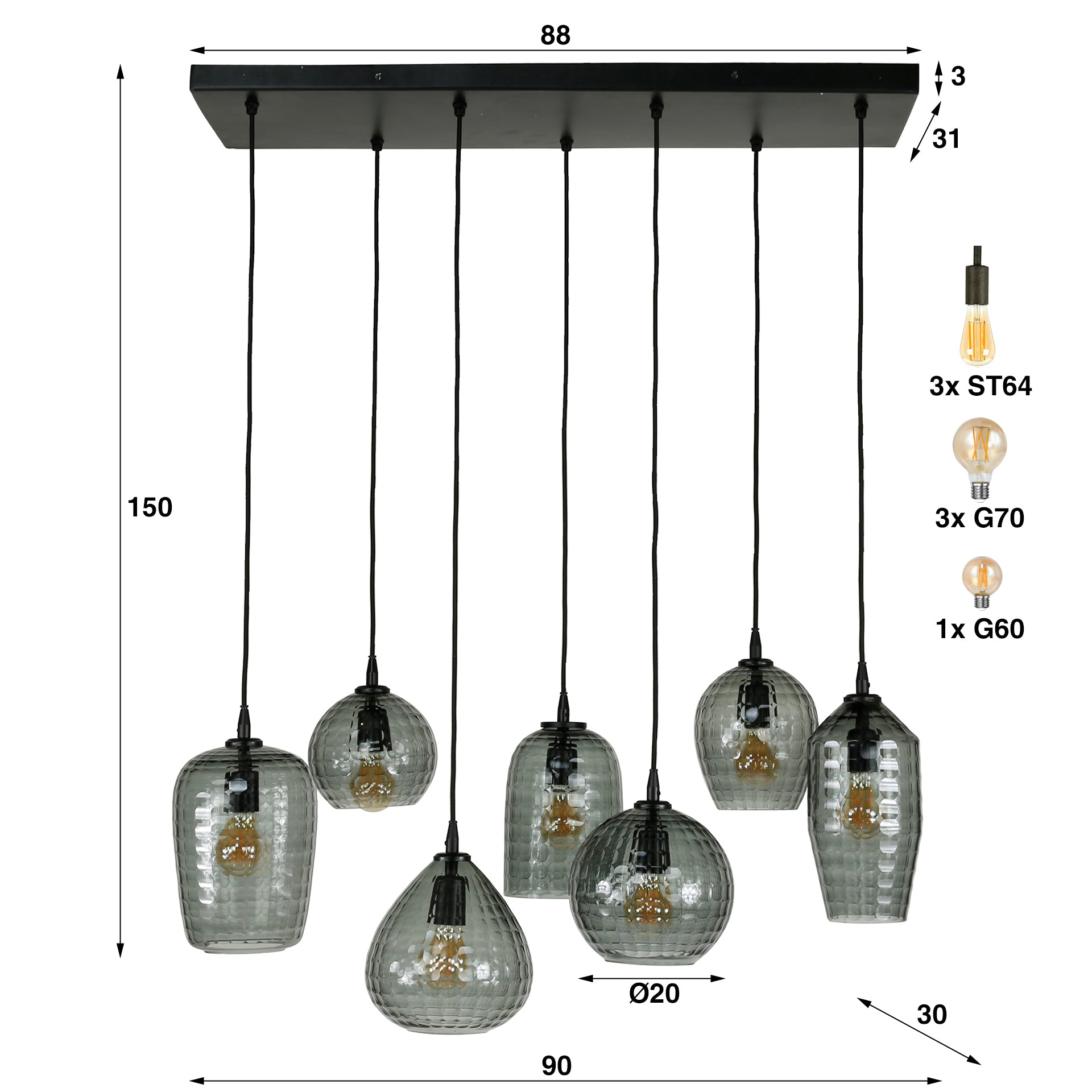 Hanglamp Hexagon - 7 Lichts