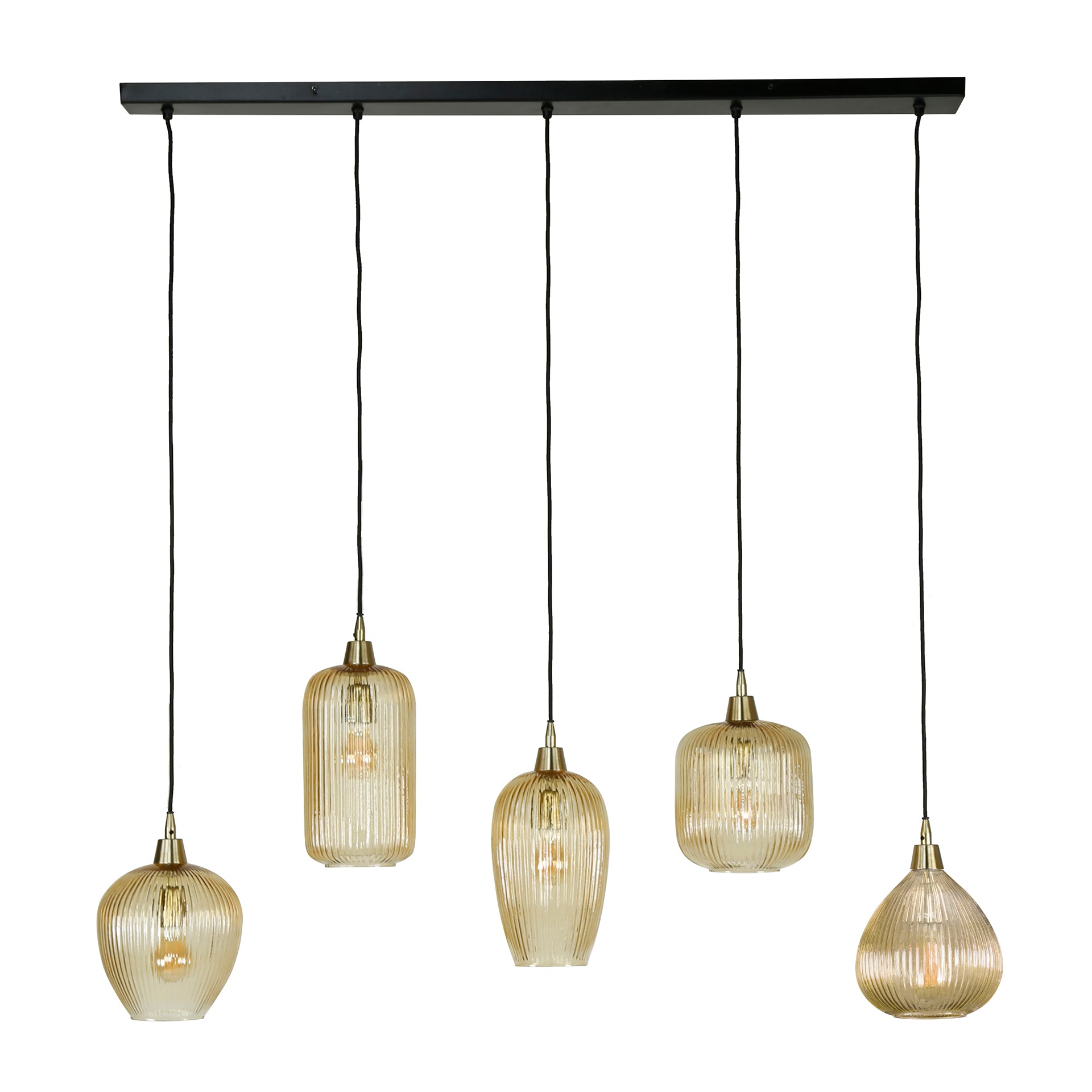 Hanglamp Amberglas - 5 verstelbare kappen