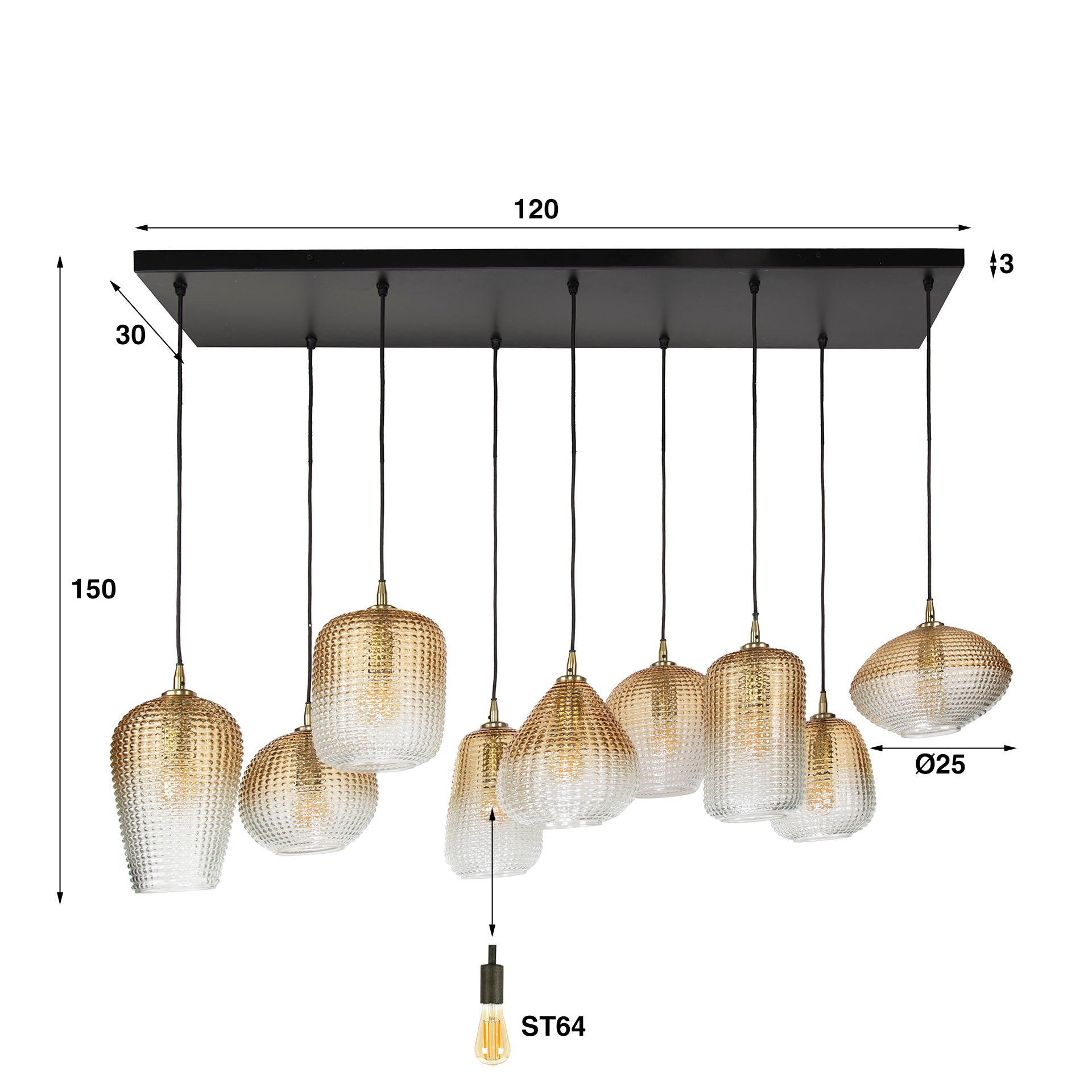 Hanglamp Dot - 9 glazen kapjes