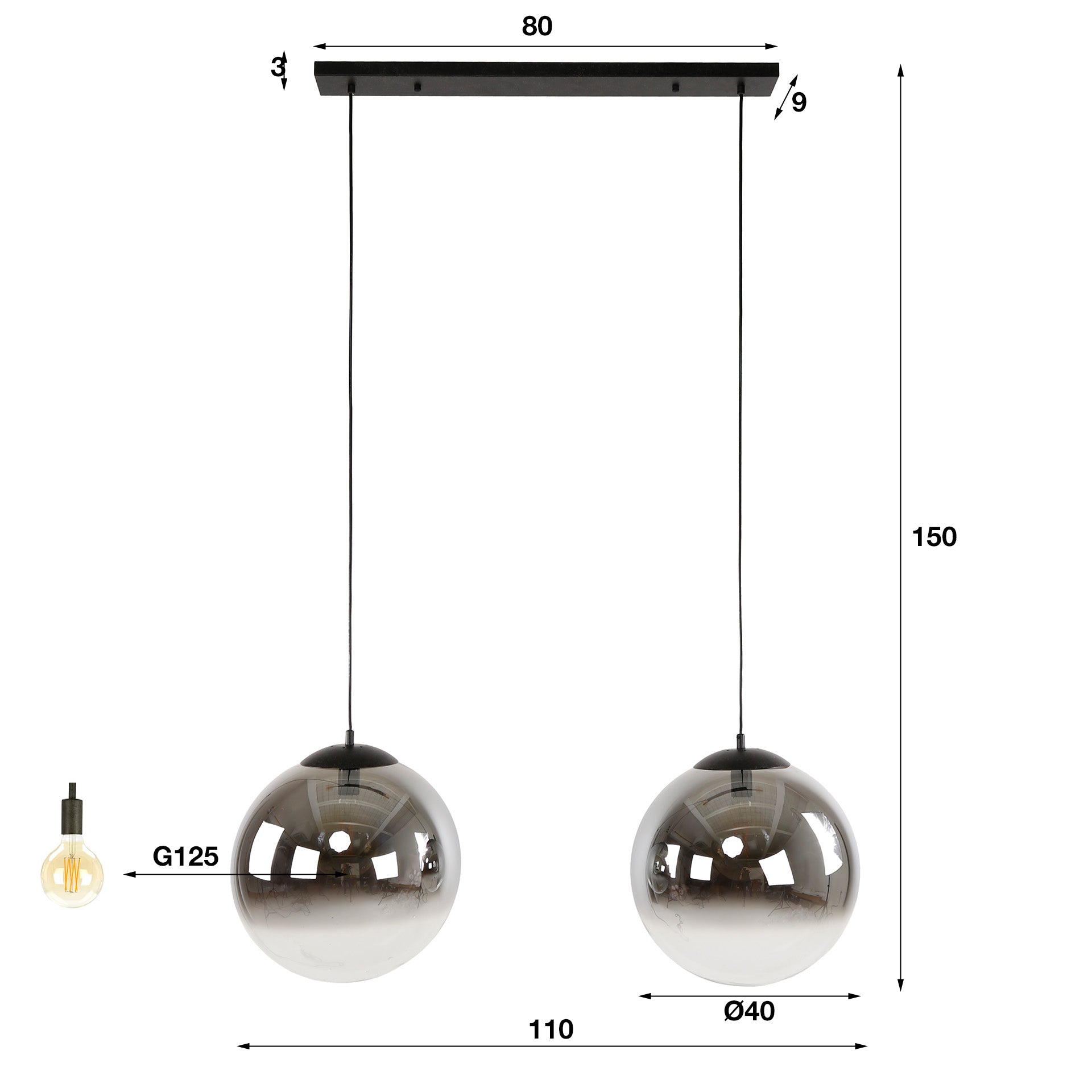 Hanglamp Bubble Shaded XL - Arctic Zwart
