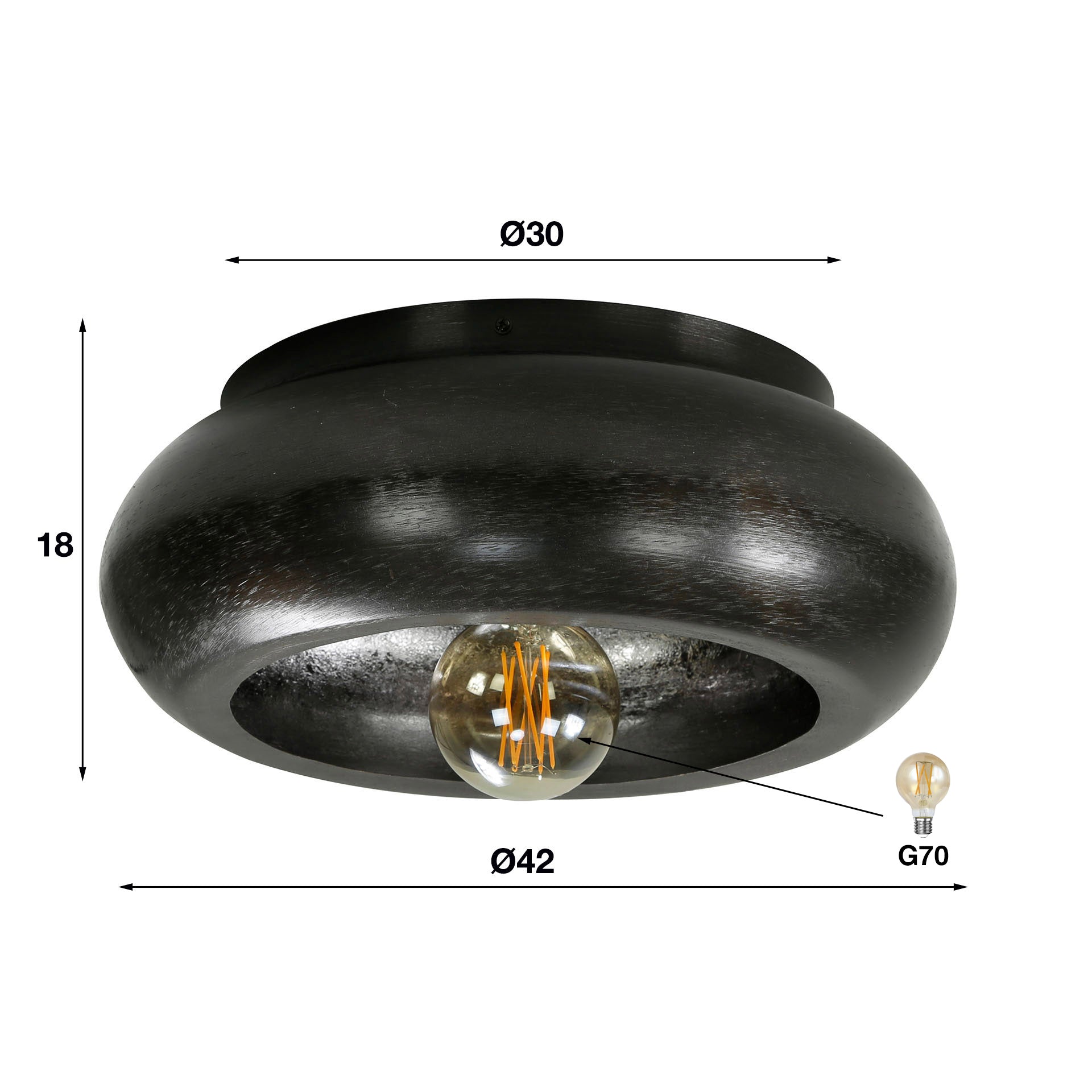 Plafondlamp Zwart Nikkel - Diameter 42 cm