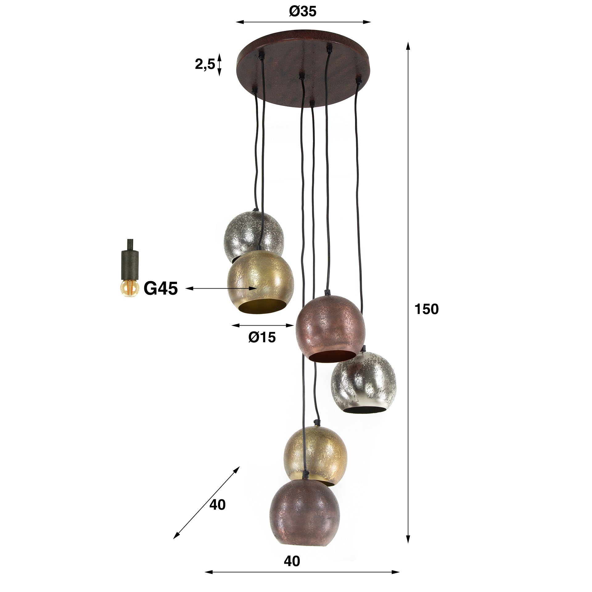Hanglamp 6L Trapvormig