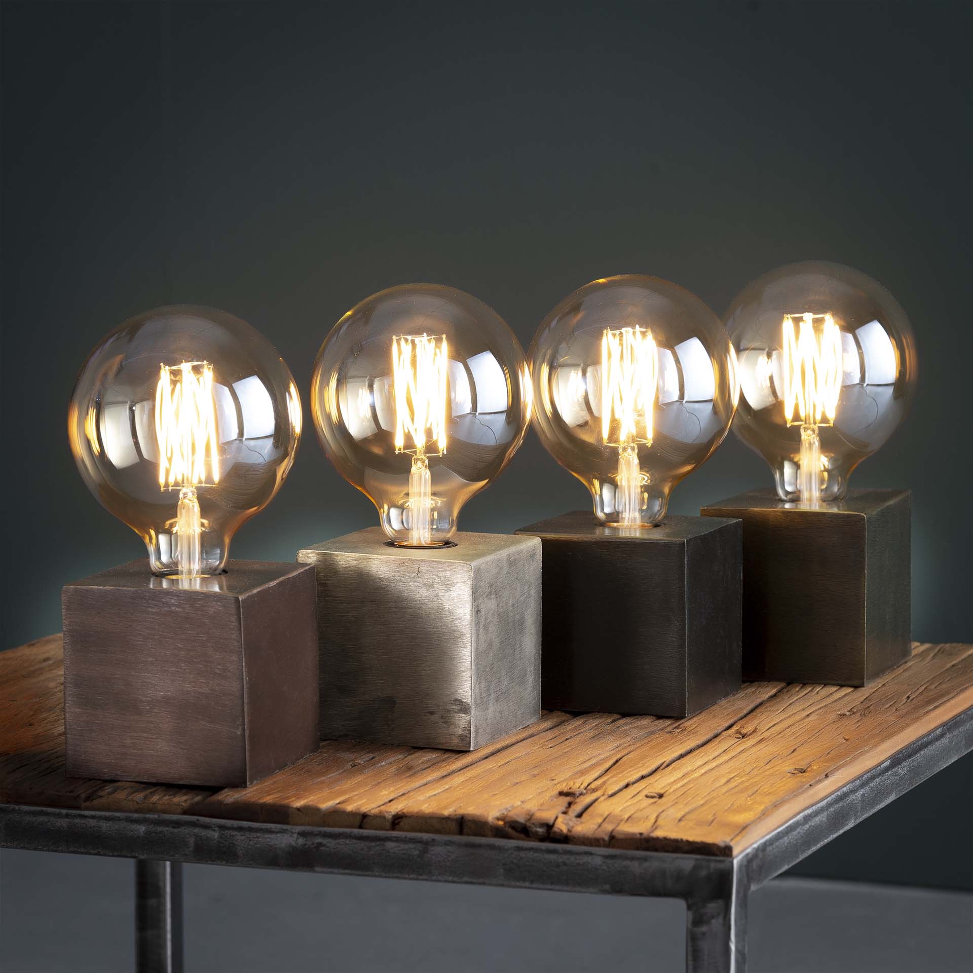 Tafellamp Kubus Antiek Brons