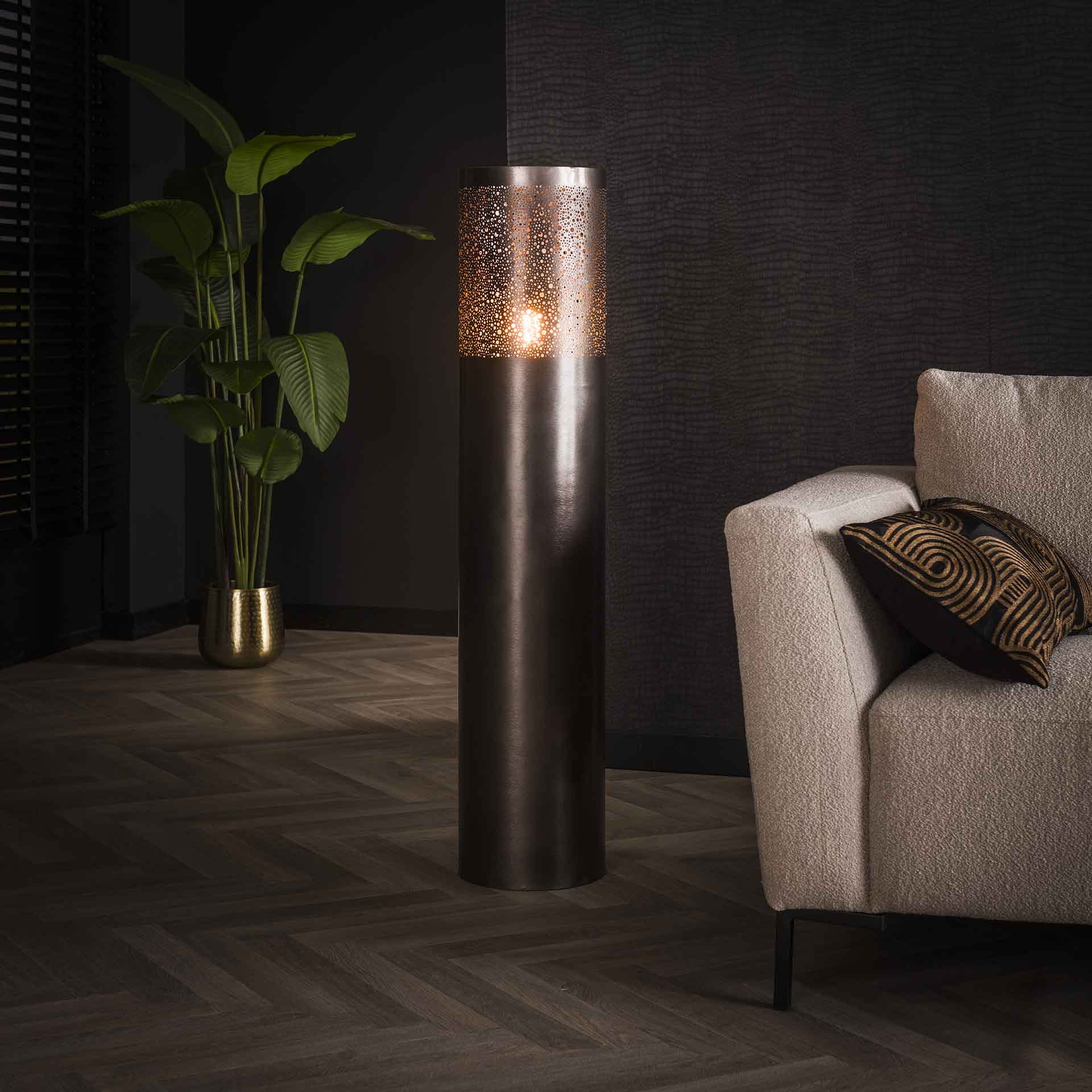 Vloerlamp Zwartnikkel Cilinder