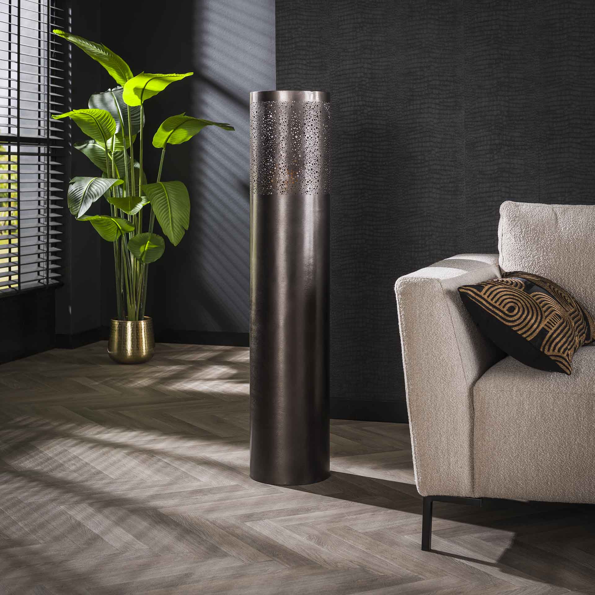 Vloerlamp Zwartnikkel Cilinder