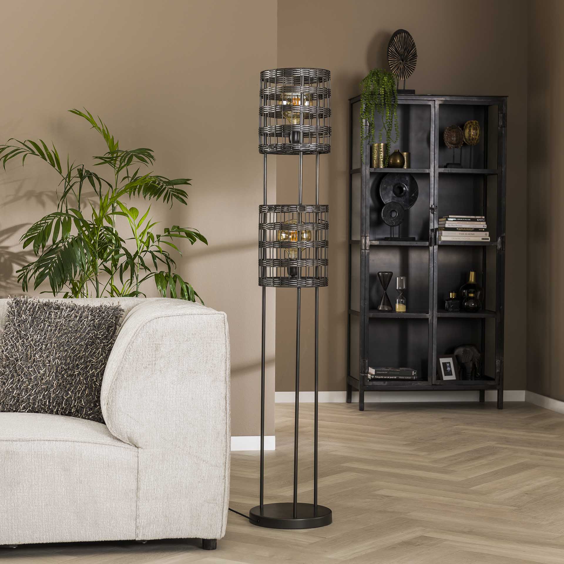 Vloerlamp 2L Zwart Nikkel