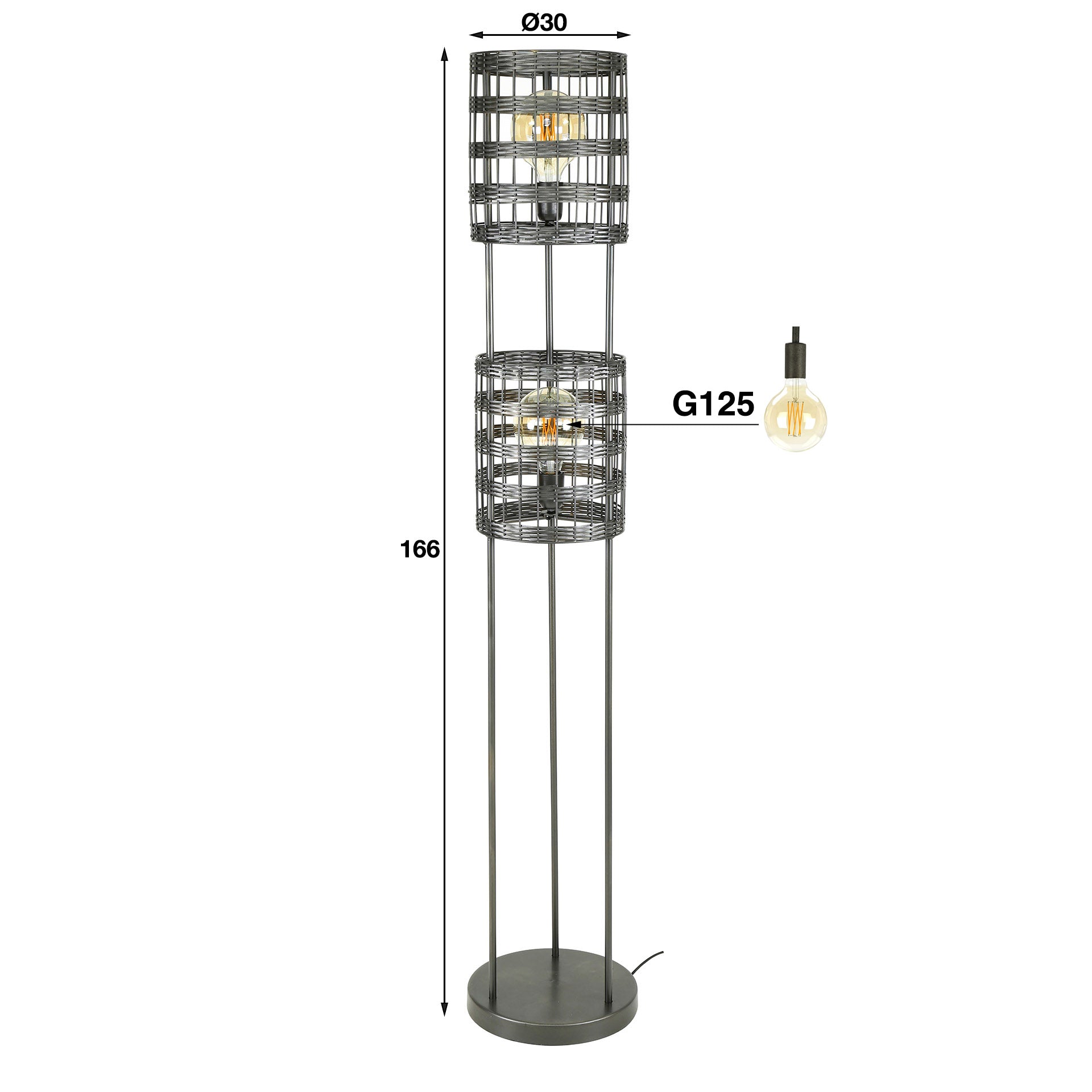 Vloerlamp 2L Zwart Nikkel