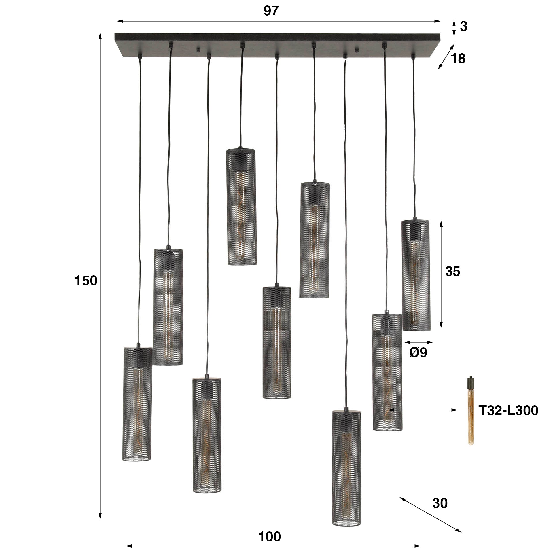 Hanglamp Artic - 9 lampenkappen