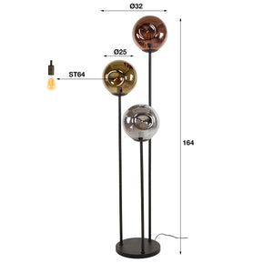 Vloerlamp Metaal - 3 glazen kappen