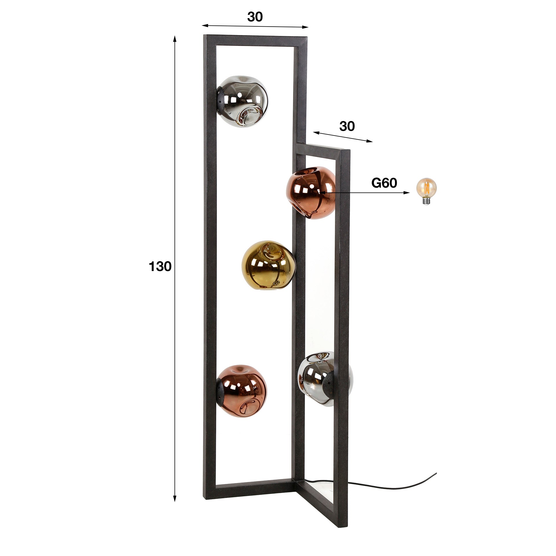 Vloerlamp met 5 glazen kappen