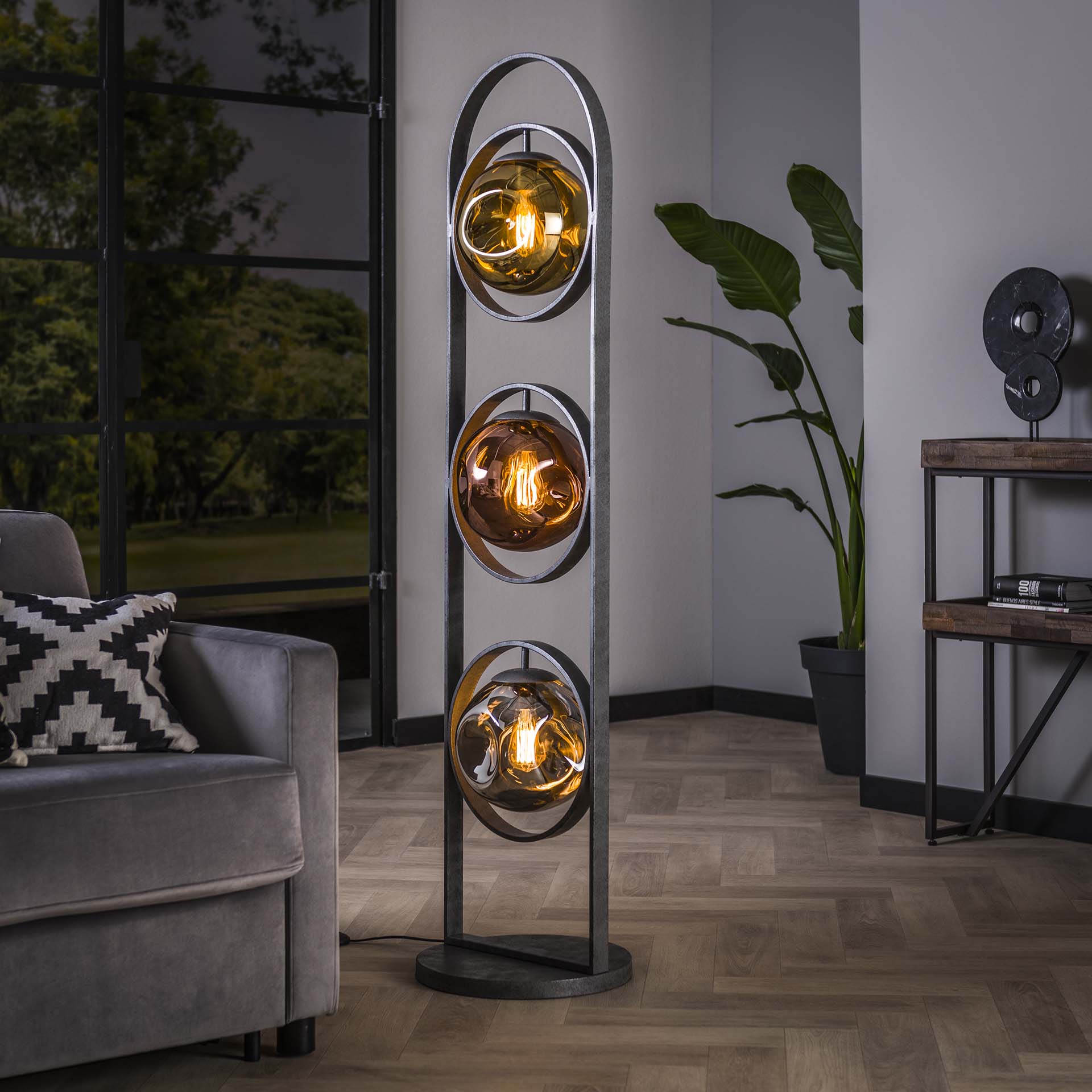 Vloerlamp 3L oud zilver