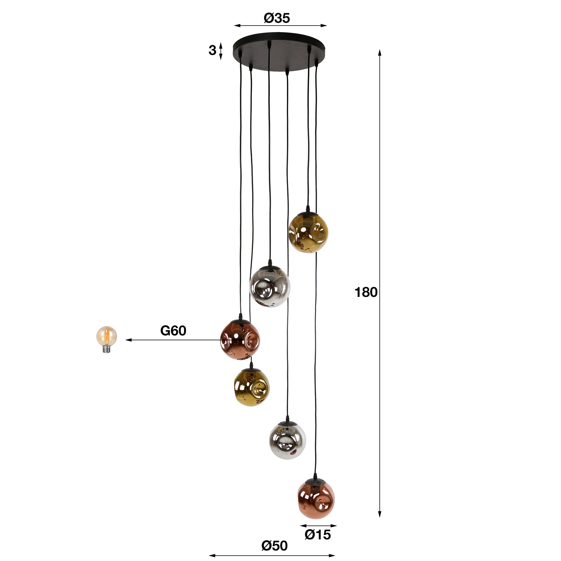 Hanglamp 6L verstelbaar