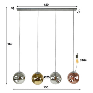 Hanglamp met 4 glazen lampenkappen