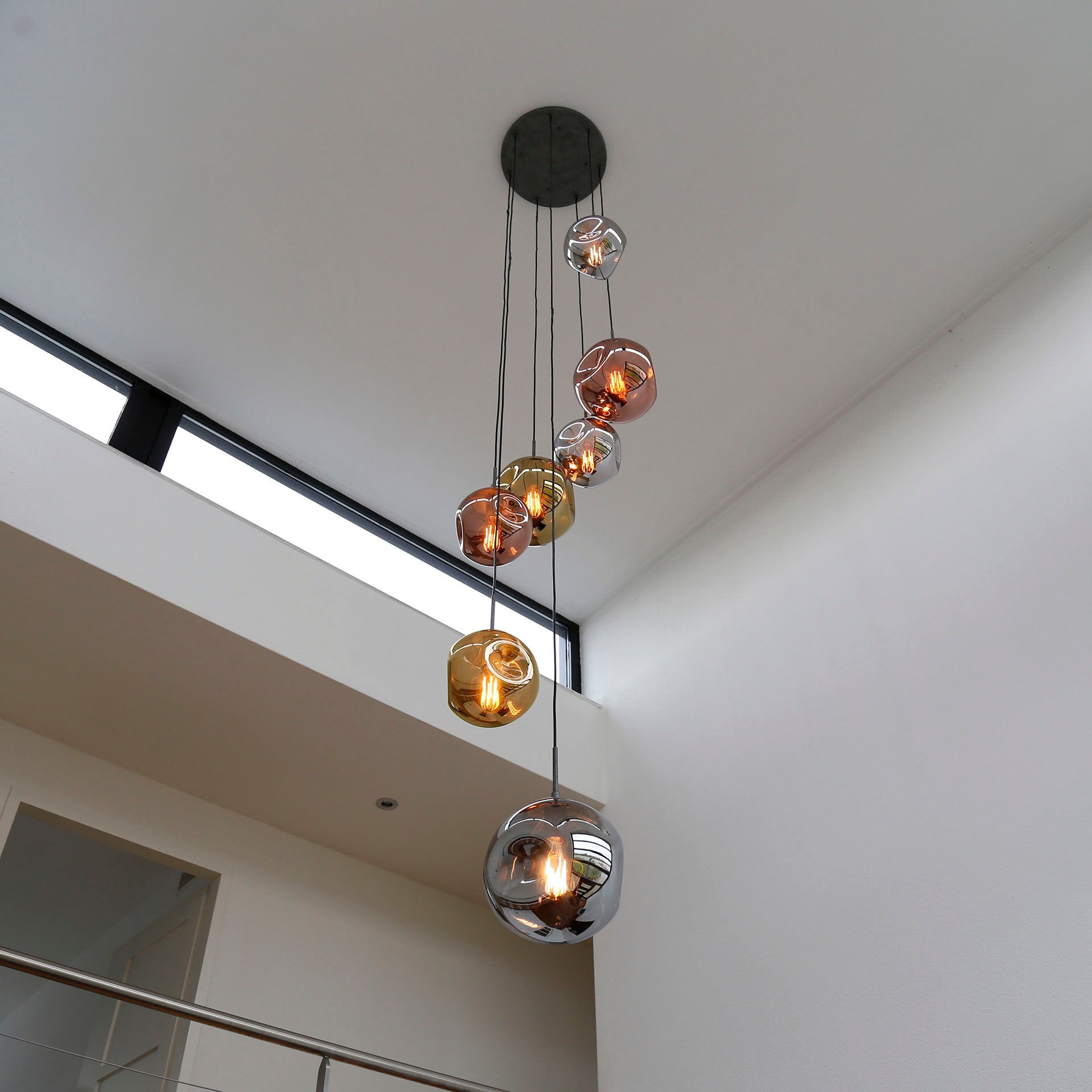 Hanglamp 7L met glazen kappen