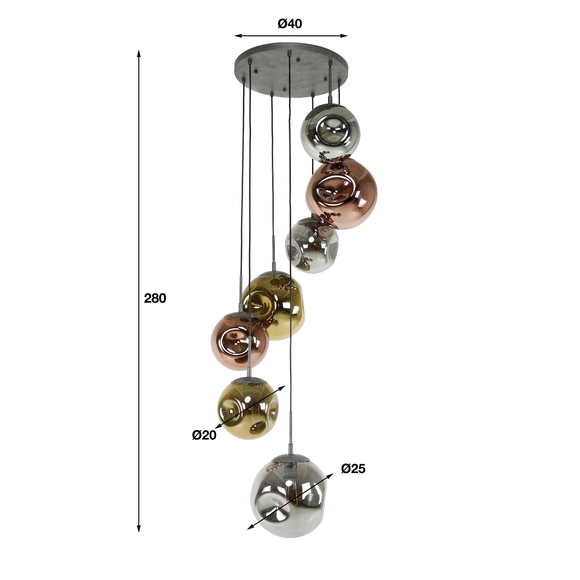 Hanglamp 7L met glazen kappen