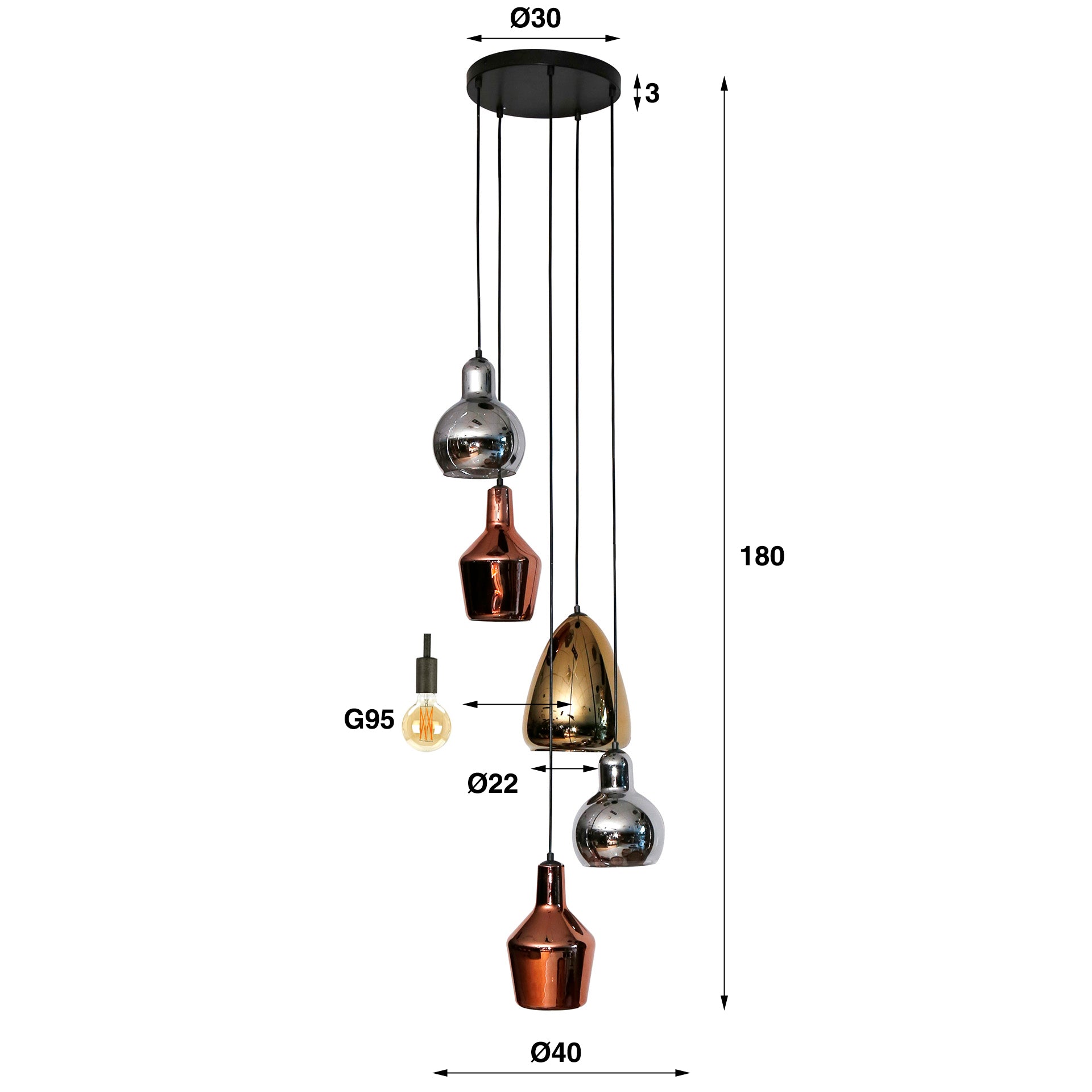 Hanglamp 5L - Set van 3