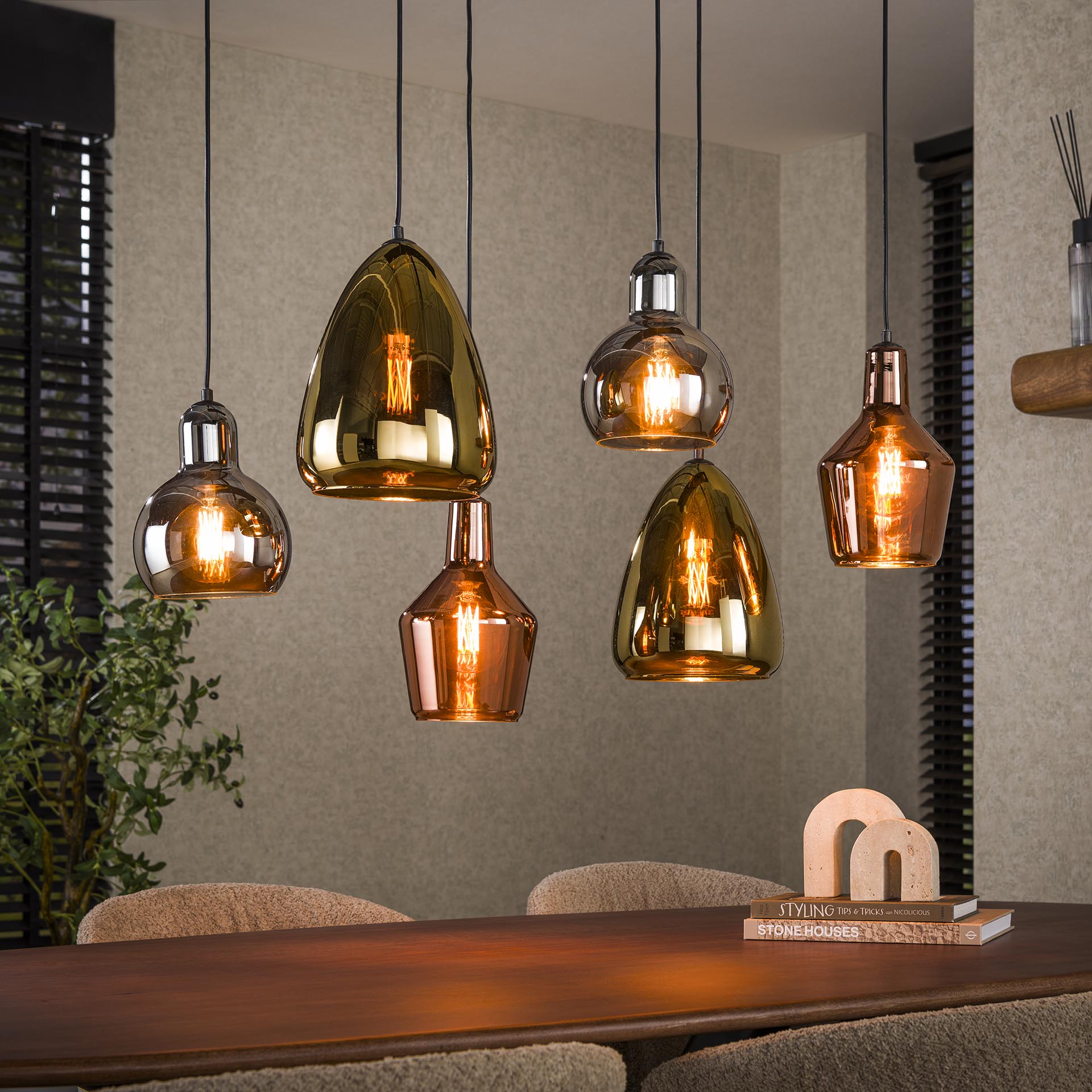 Hanglamp Mix Glass Tricolore 6-Lichts