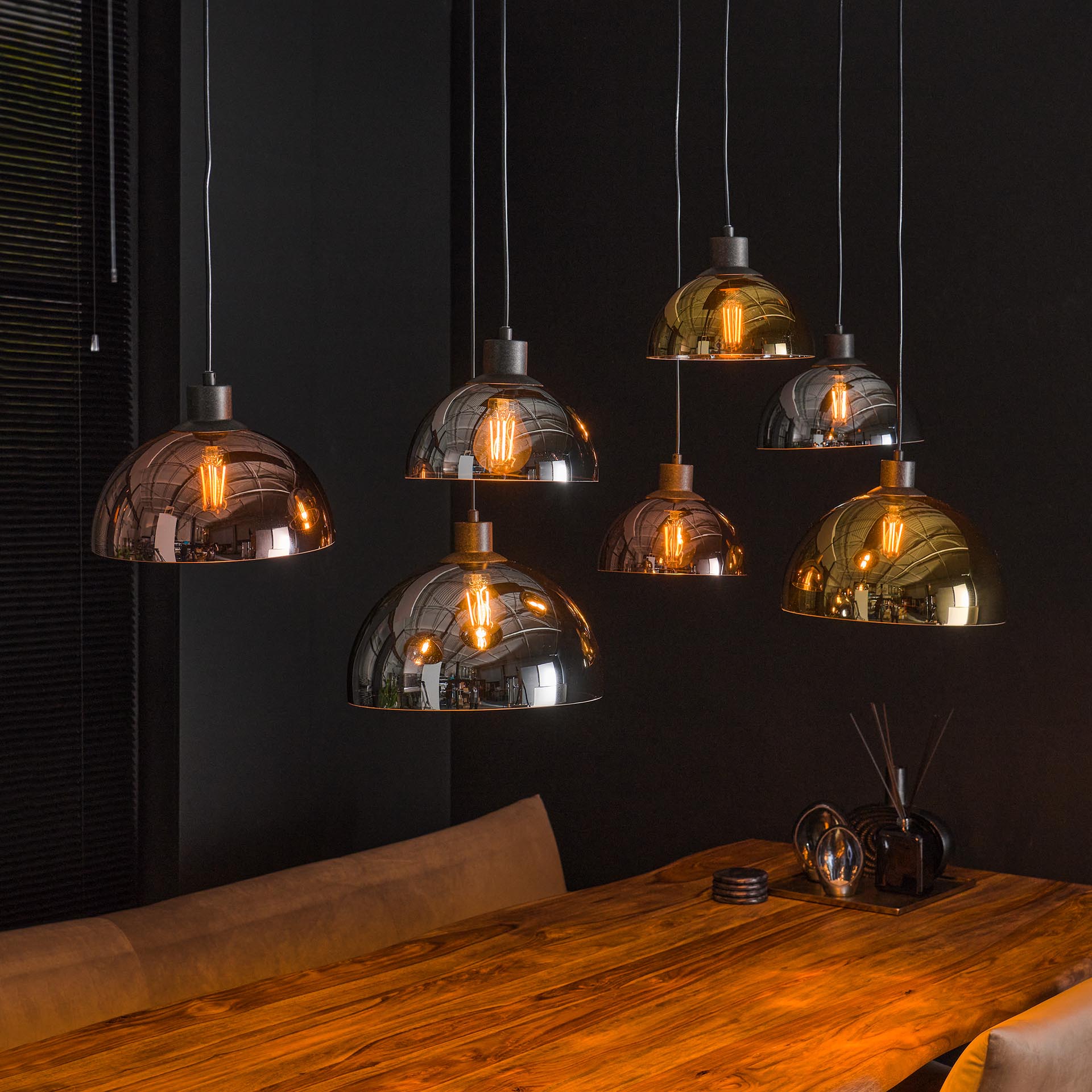 Hanglamp 7L koper-chroom-goud