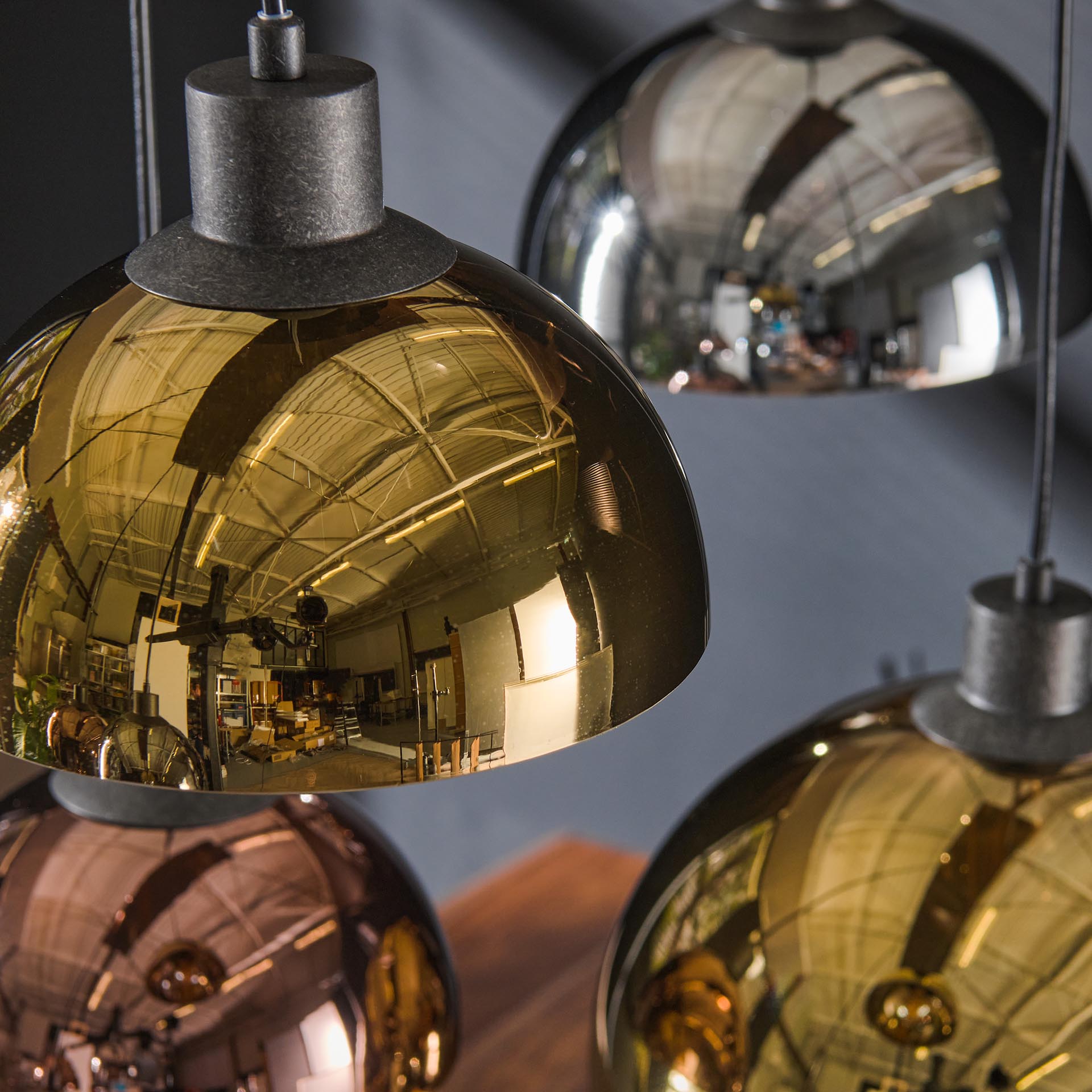 Hanglamp 7L koper-chroom-goud