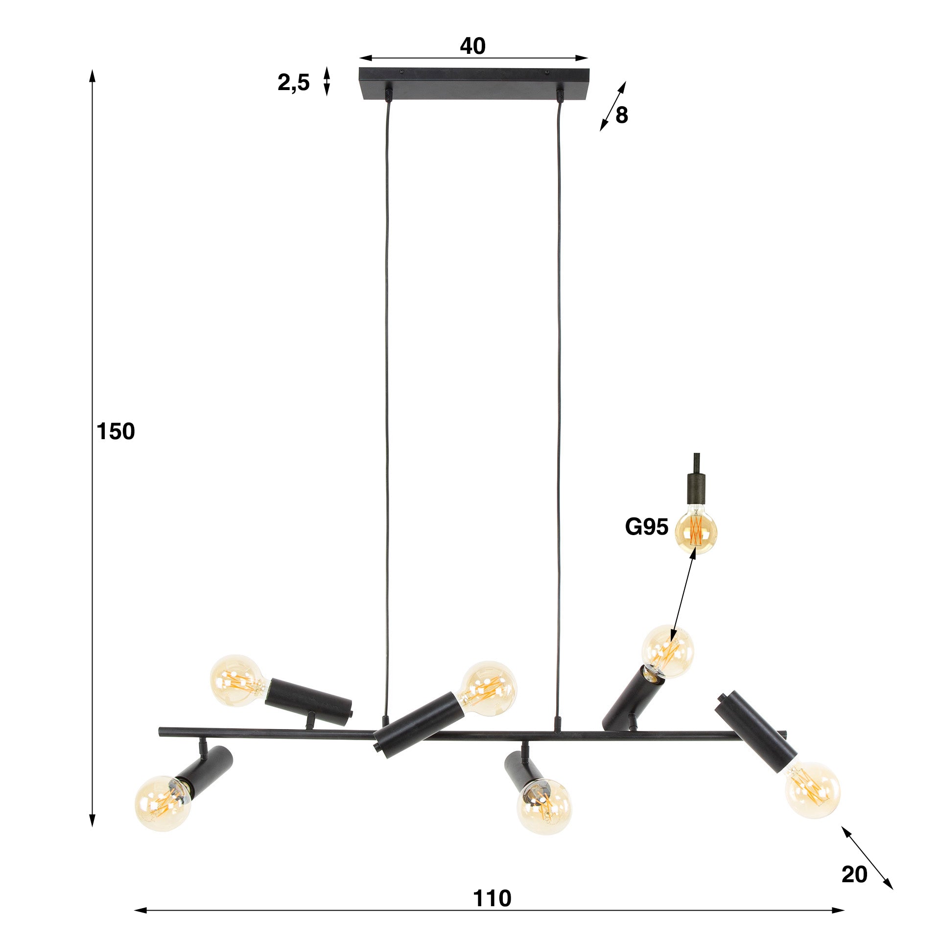Hanglamp 6L Charcoal