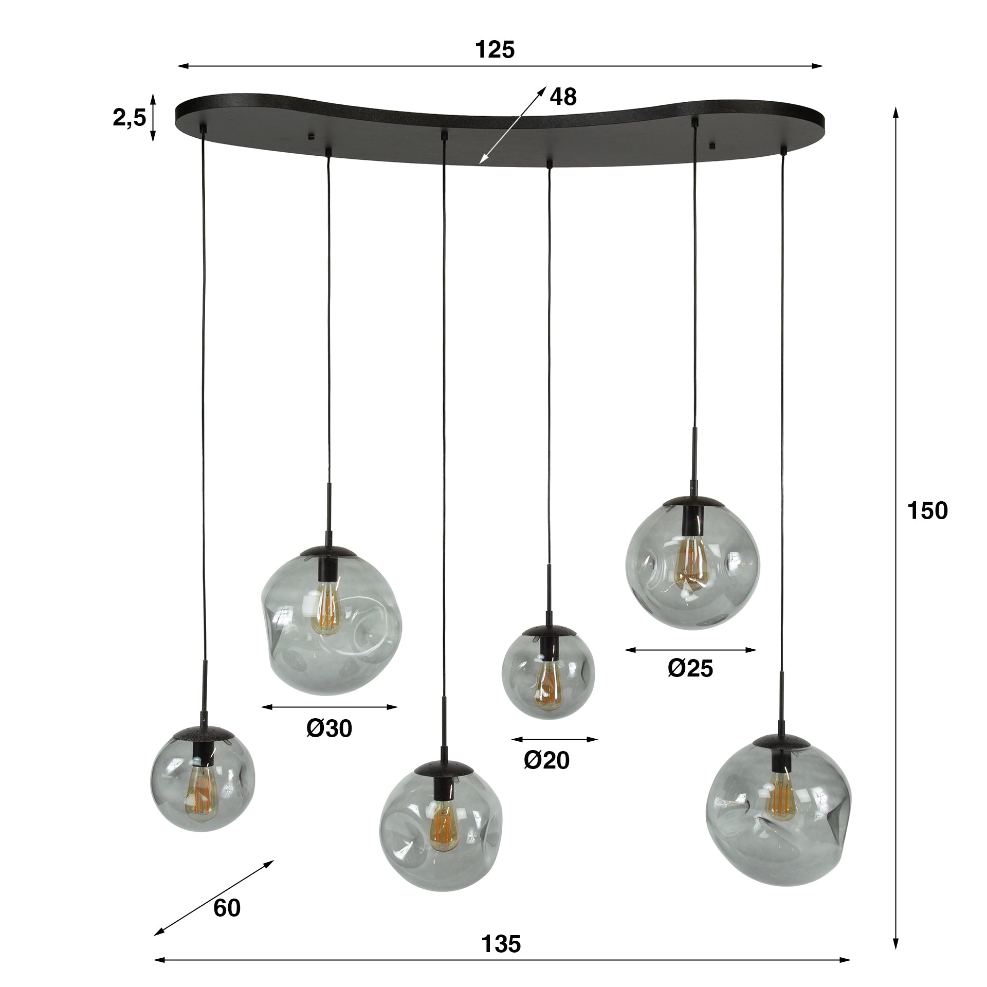 Hanglamp Stellar Black - 6 lichtpunten