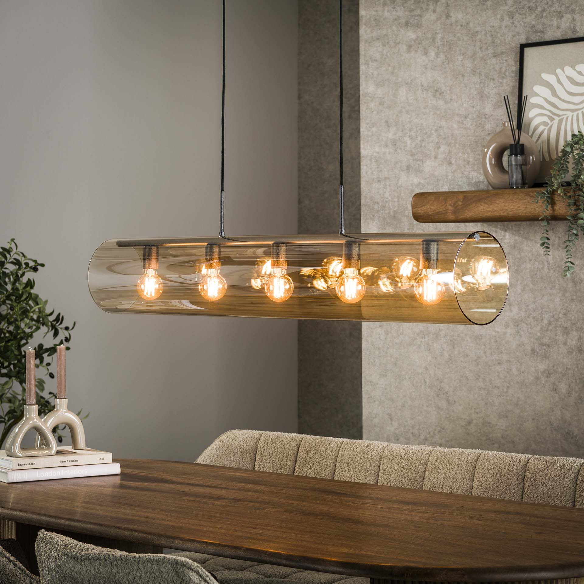 Hanglamp 5L Glazen Buizen Amber