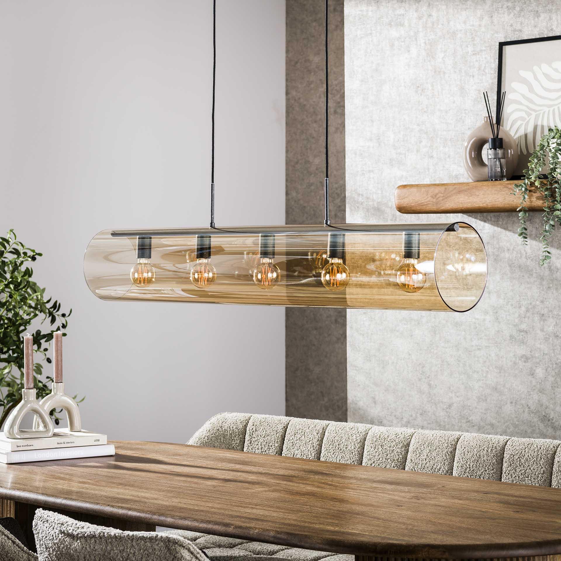 Hanglamp 5L Glazen Buizen Amber