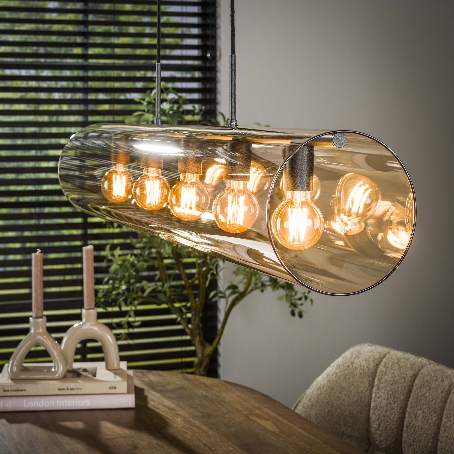 Hanglamp 5L Glazen Buizen Amber