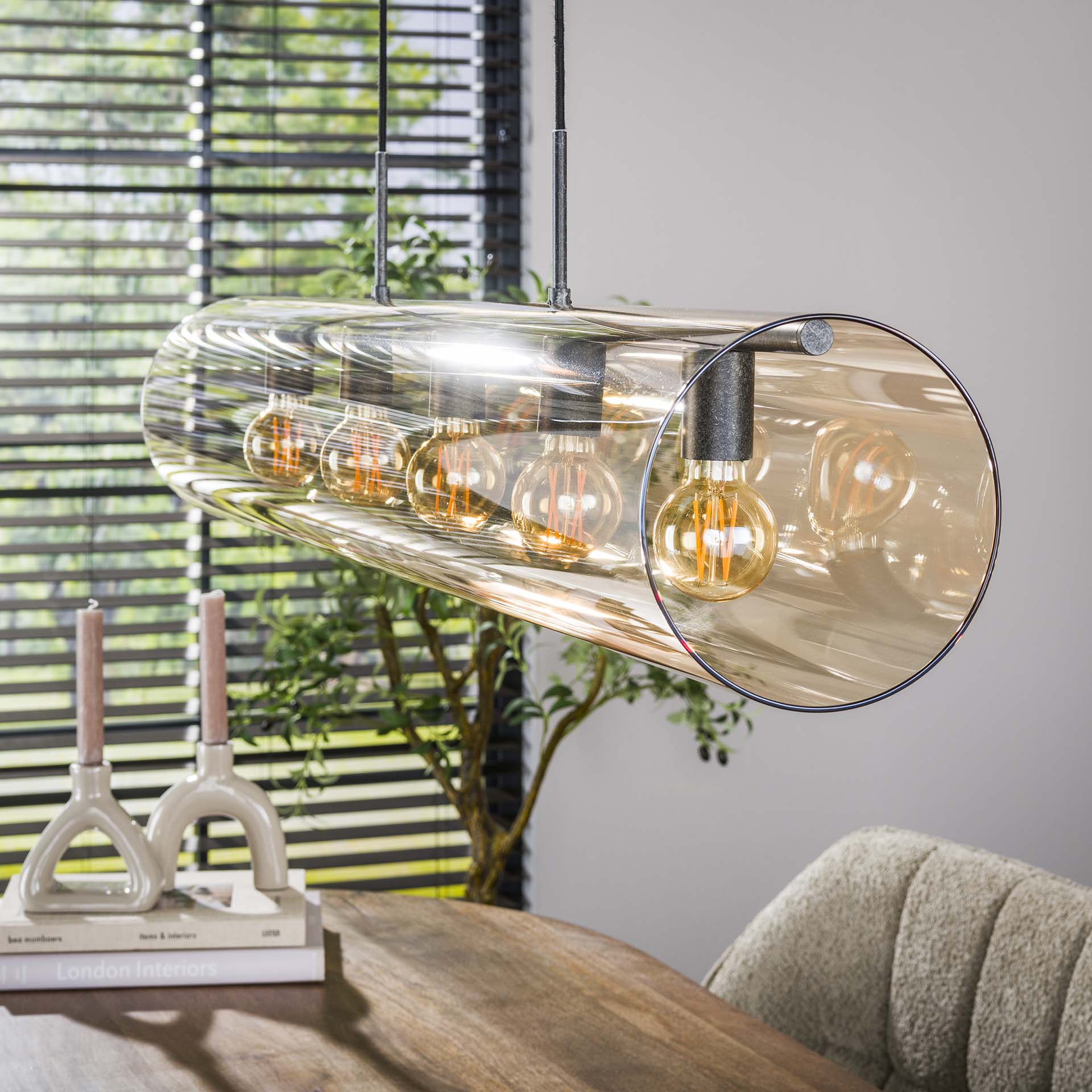 Hanglamp 5L Glazen Buizen Amber