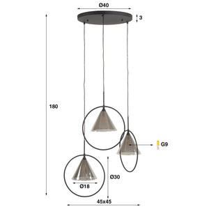Hanglamp met 3 Ringen Smoke Grey