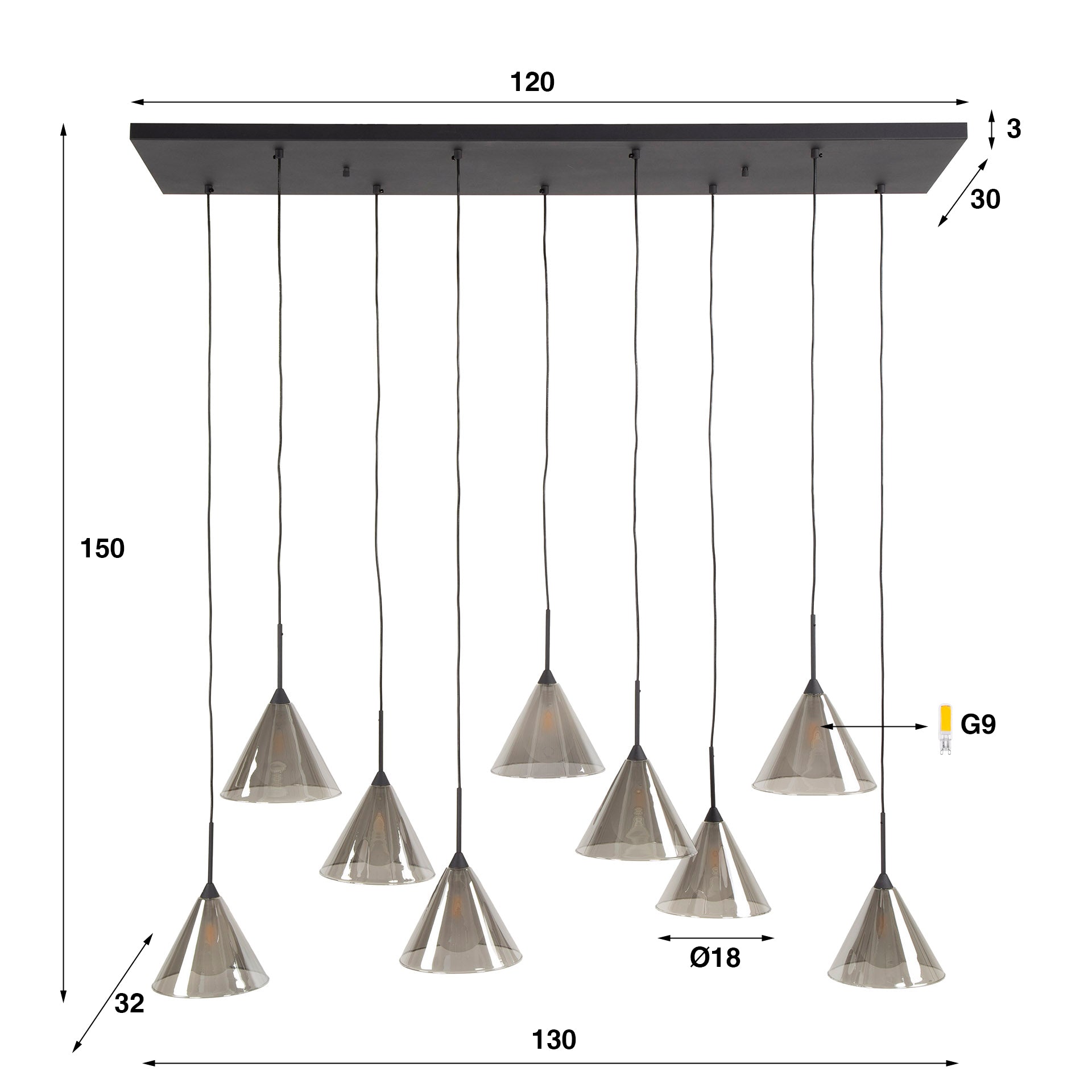Hanglamp 9L Smoke Grey