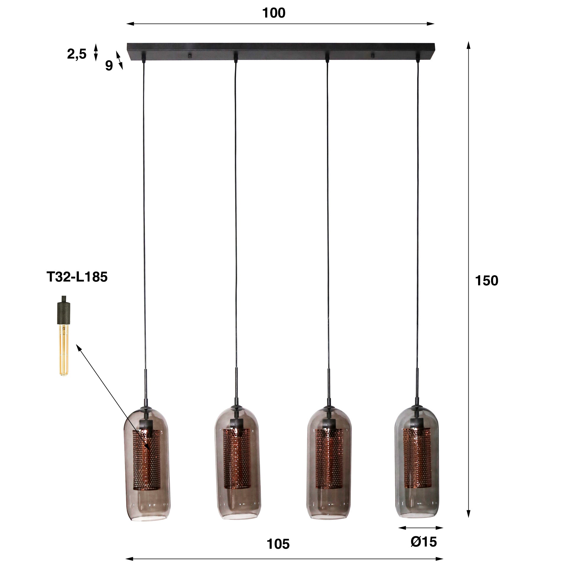 Hanglamp Smoke Mesh - 4-lamps