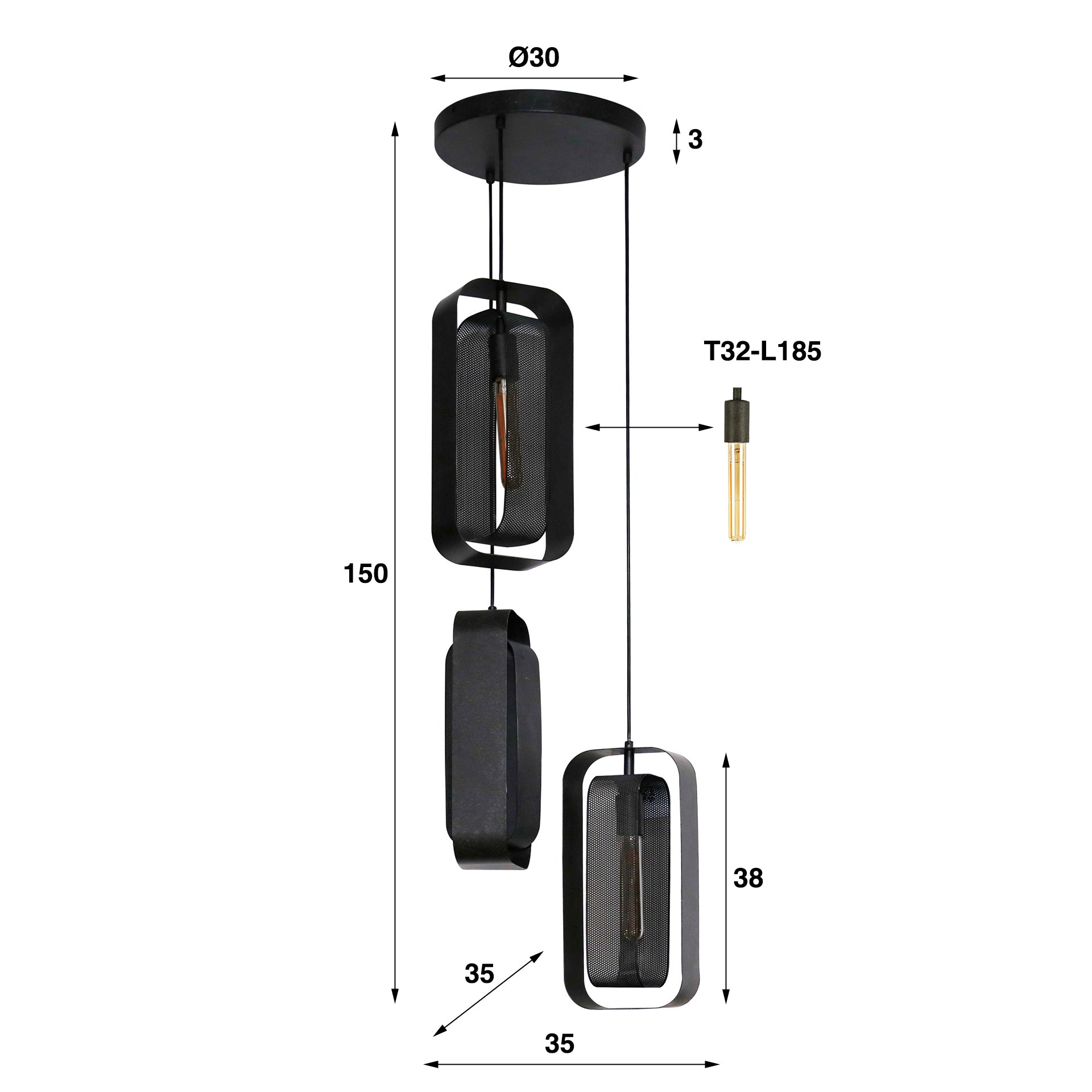 Hanglamp Mesh Rotate - 3-lichts