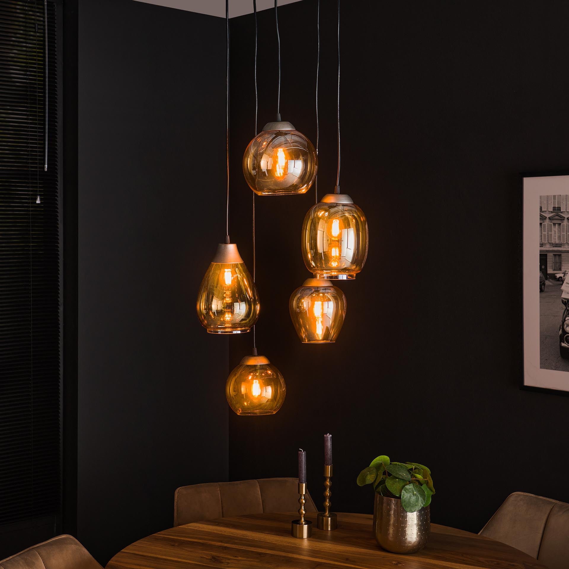 Hanglamp 5L amberglas verstelbaar