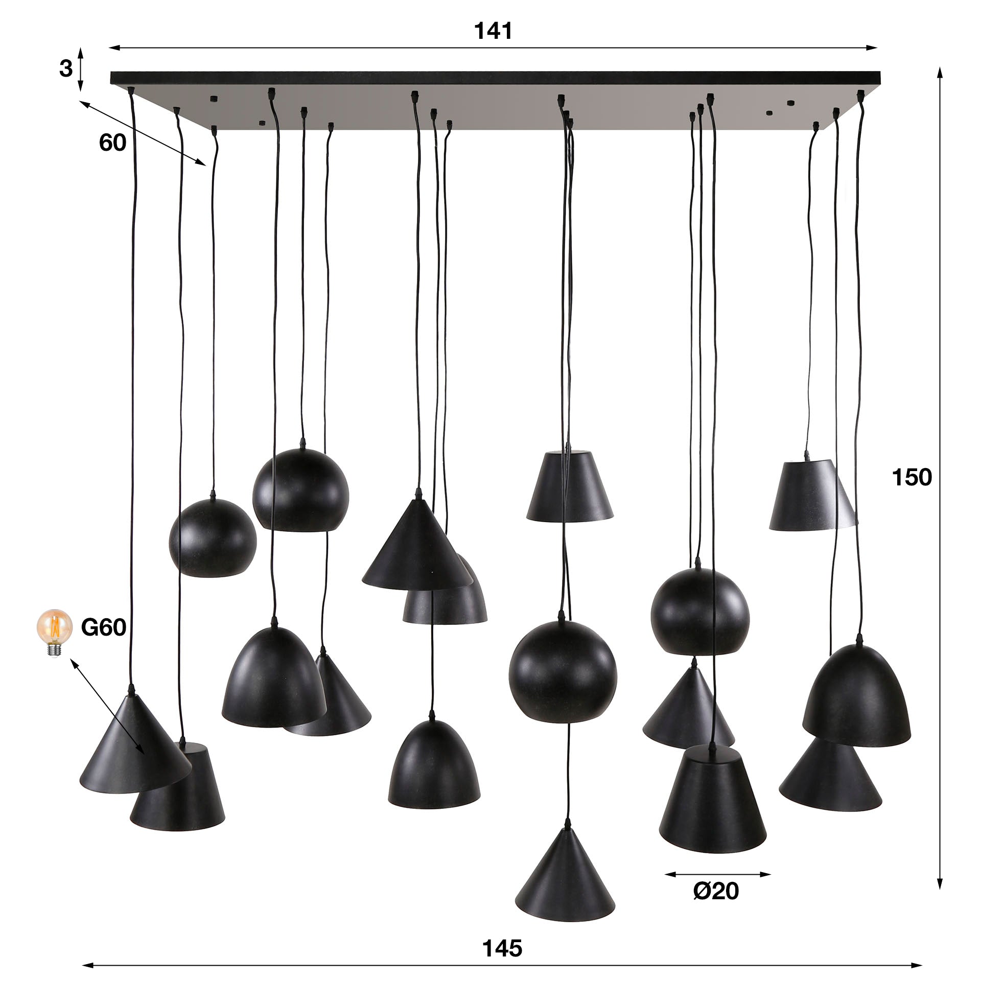 Hanglamp Metalen Kap Artic Zwart