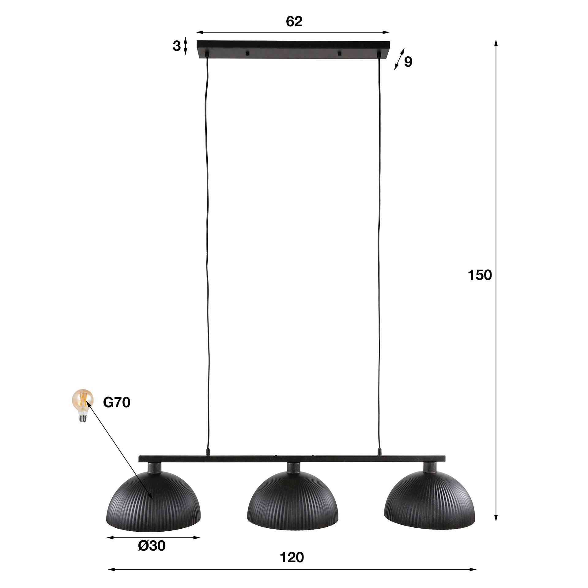 Hanglamp 3L artic zwart